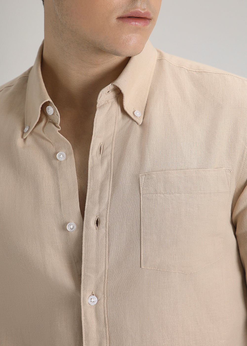 Dark Beige Cotton Linen Shirt - Image 2