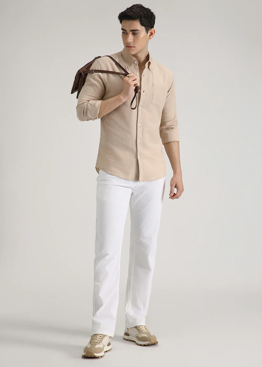Dark Beige Cotton Linen Shirt - Image 6