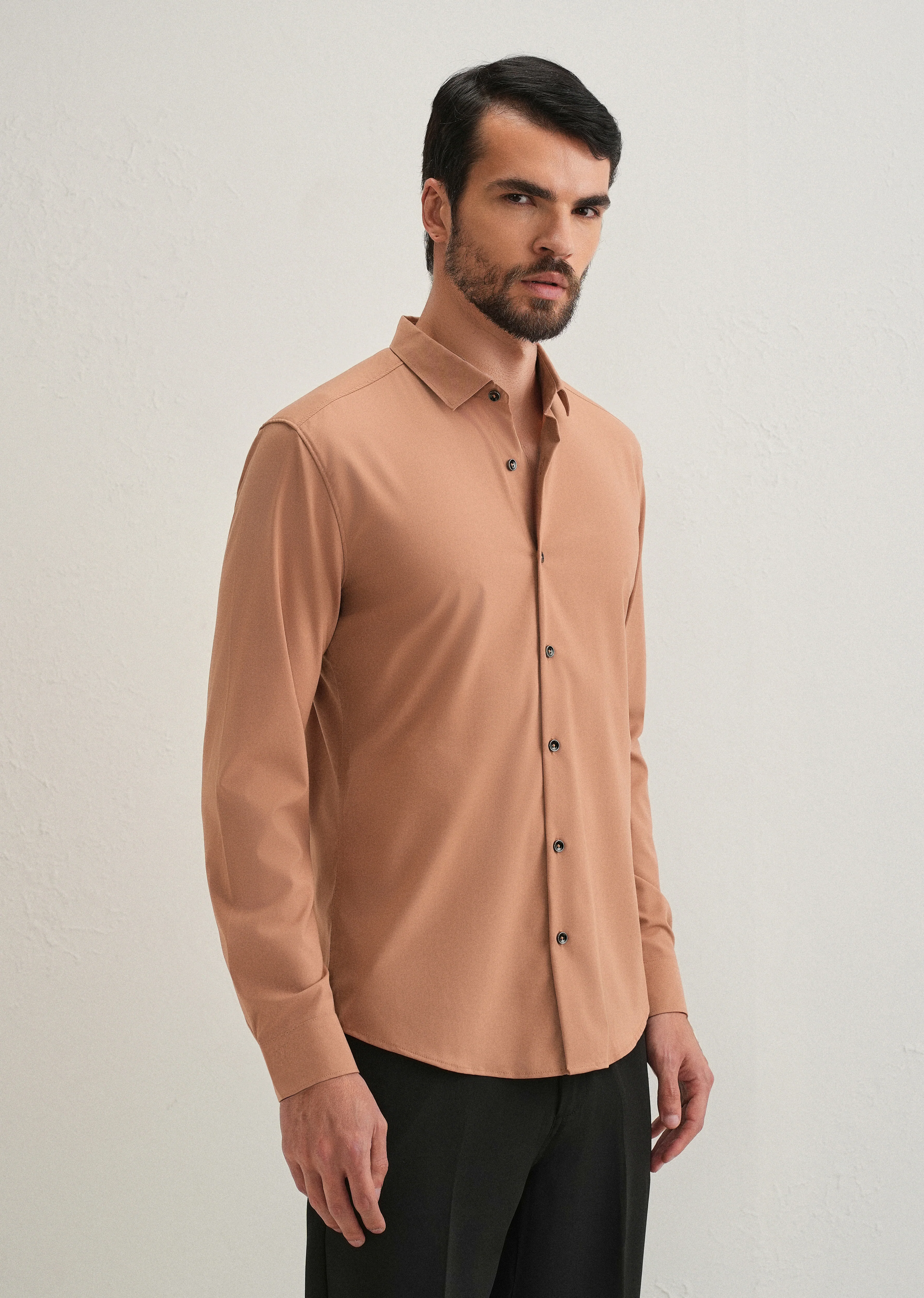 Dark Beige Plain Wrinkle Free Shirt - Image 4