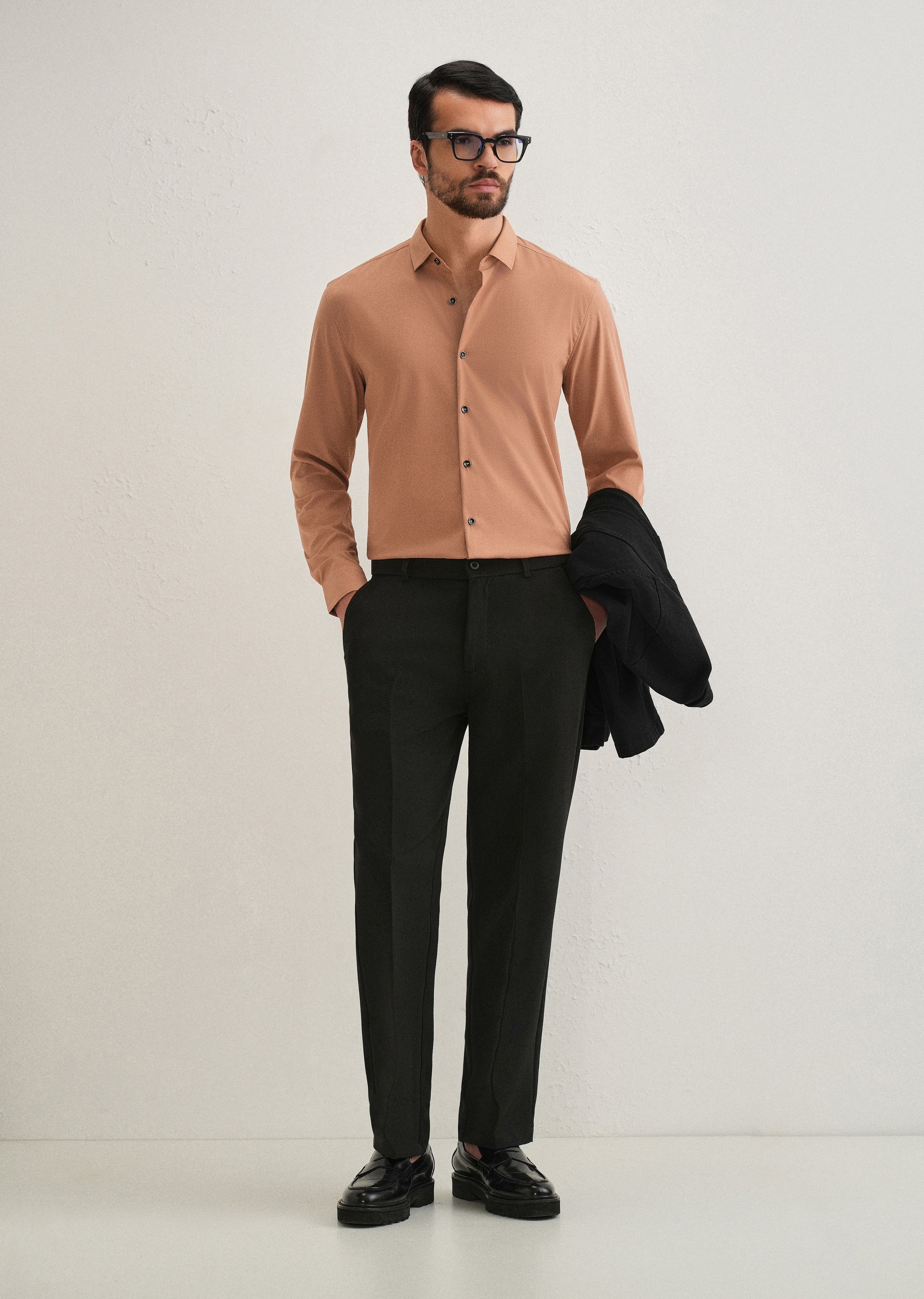 Dark Beige Plain Wrinkle Free Shirt - Image 6