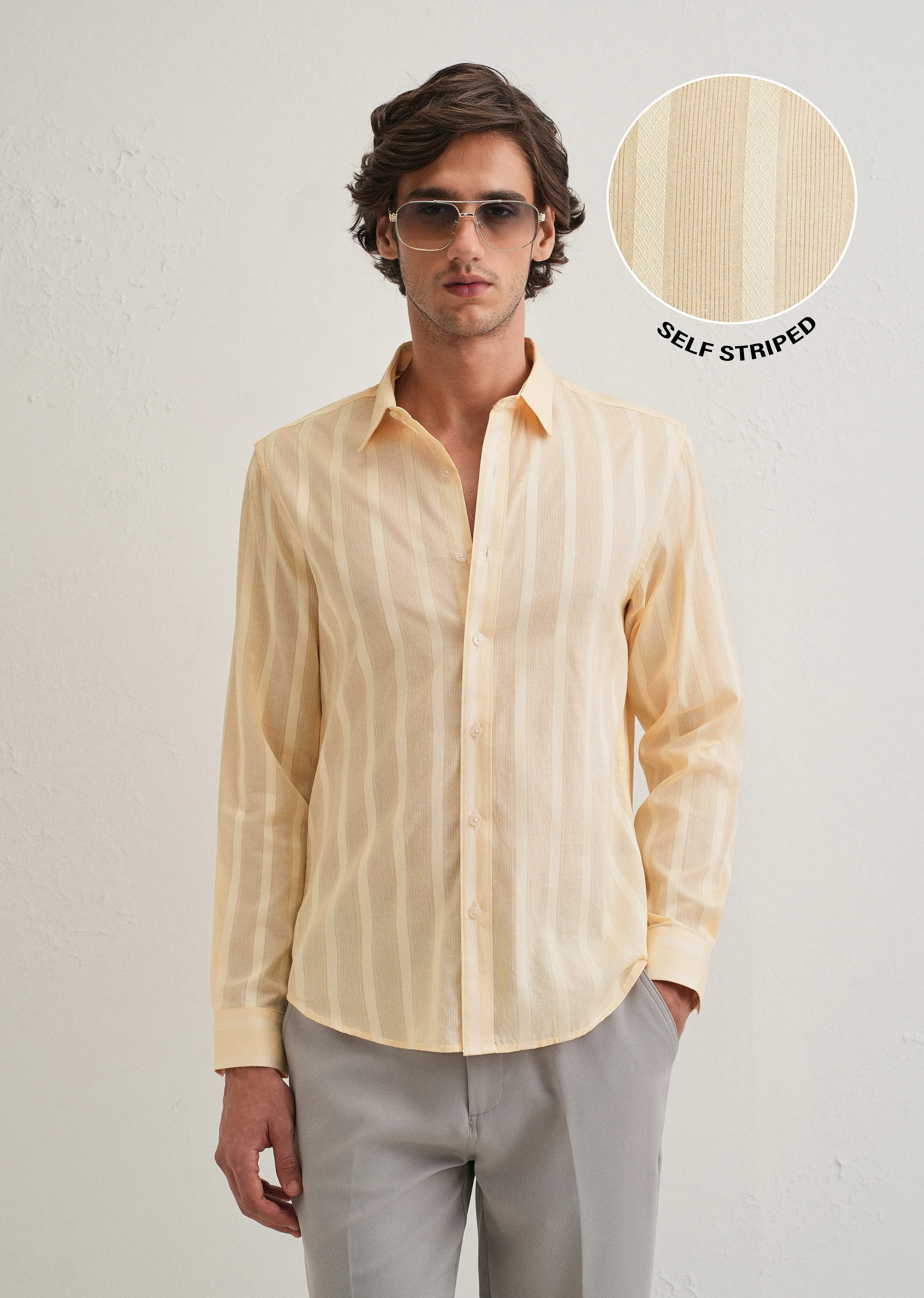 Dark Beige Self Pattern Blended Cotton Shirt - Image 2