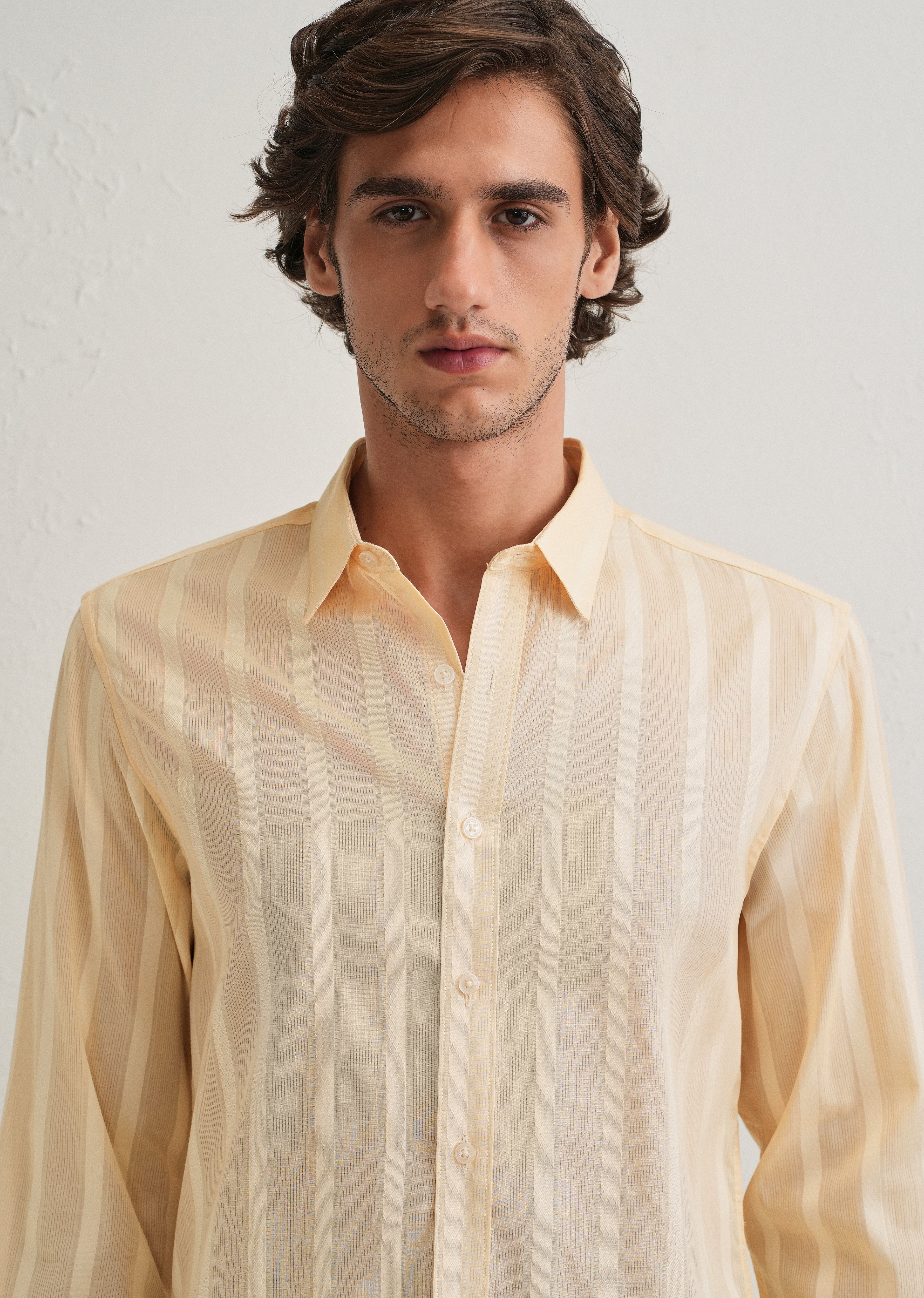 Dark Beige Self Pattern Blended Cotton Shirt - Image 6