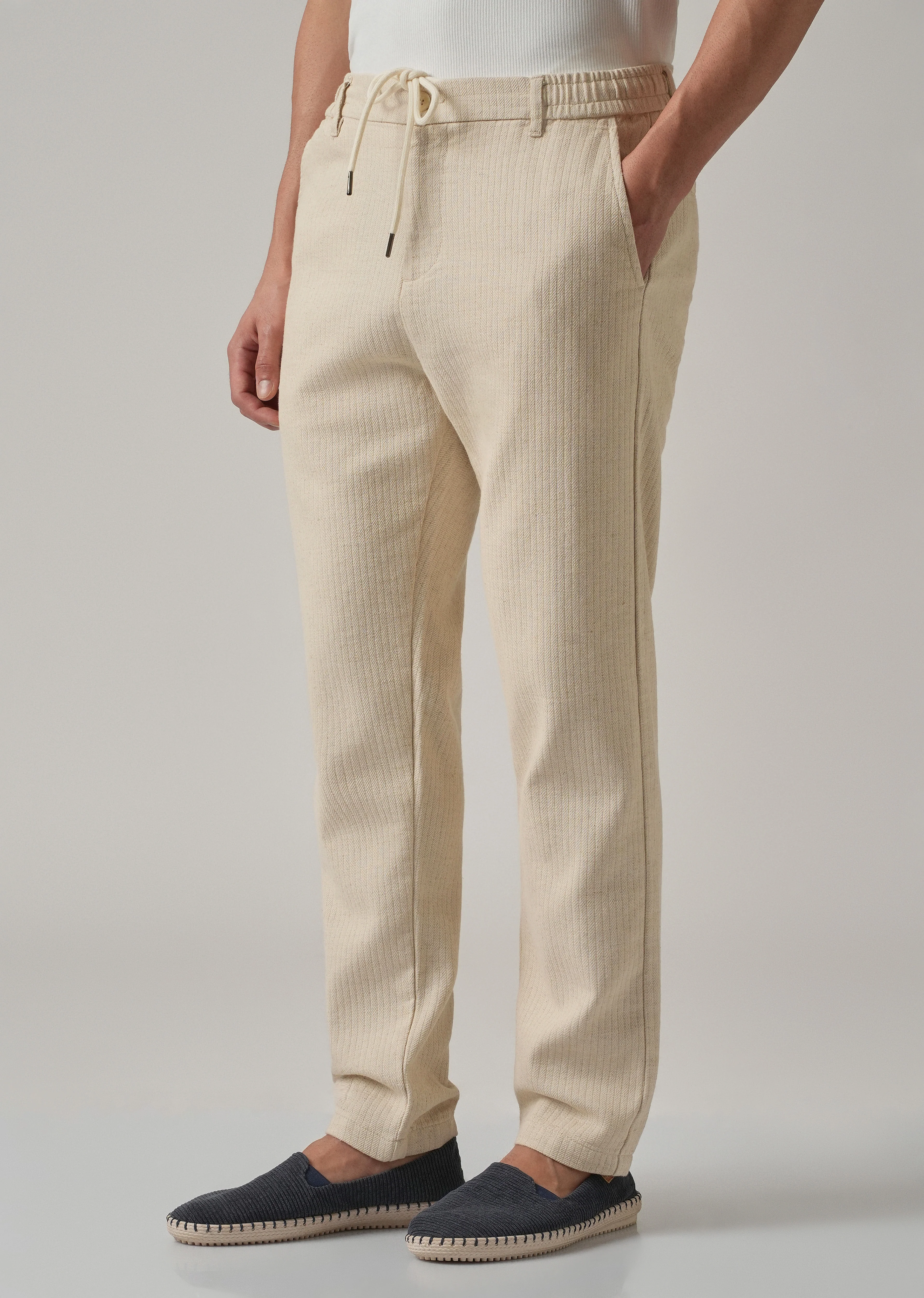 Dark Beige Stripe Blended Linen Pant - Image 4