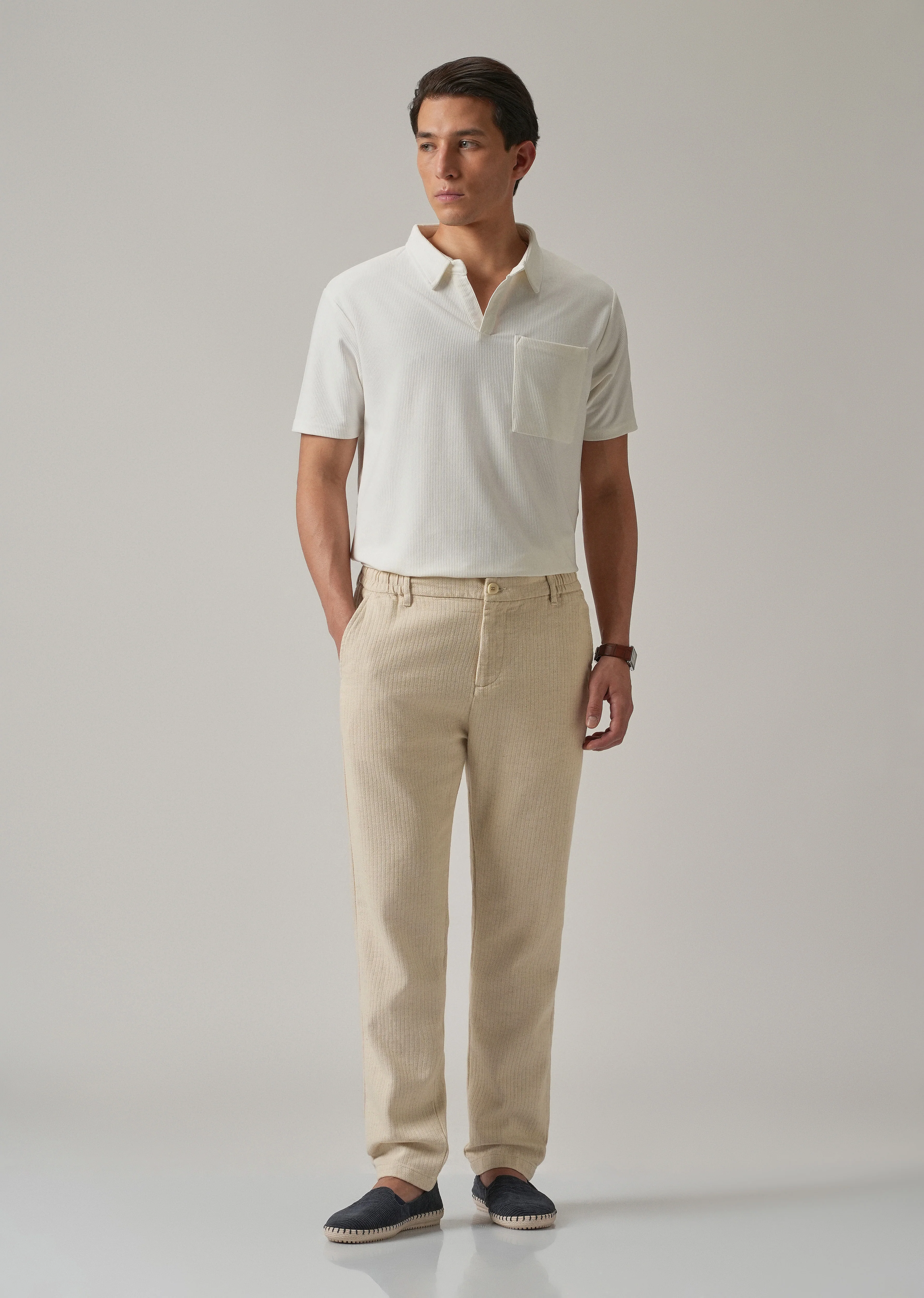 Dark Beige Stripe Blended Linen Pant - Image 6