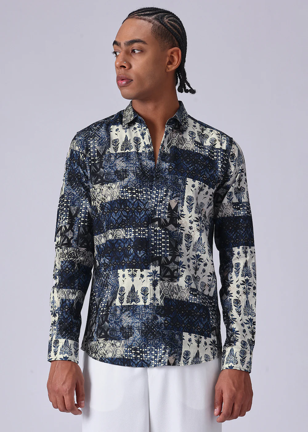 Dark Blue Abstract Print Shirt - Image 3