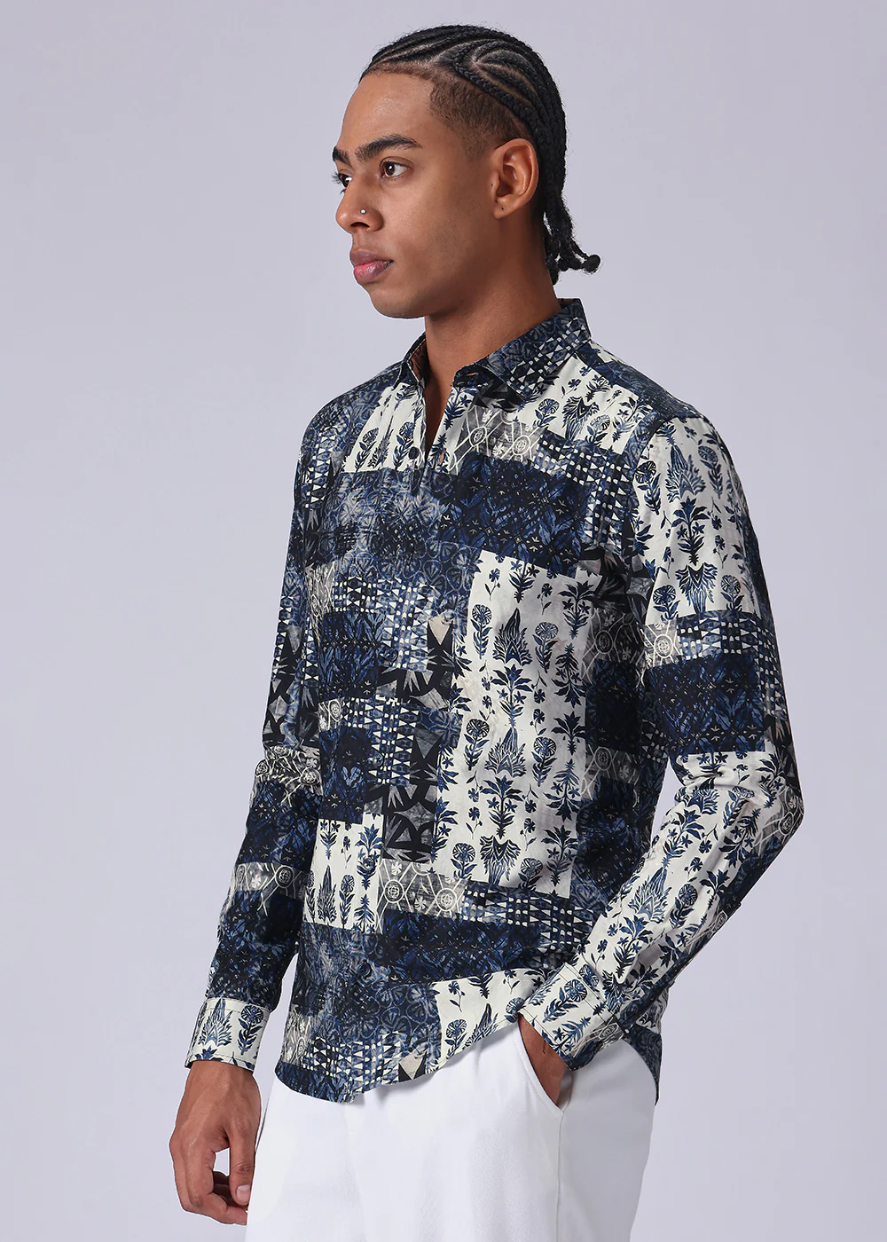 Dark Blue Abstract Print Shirt - Image 4