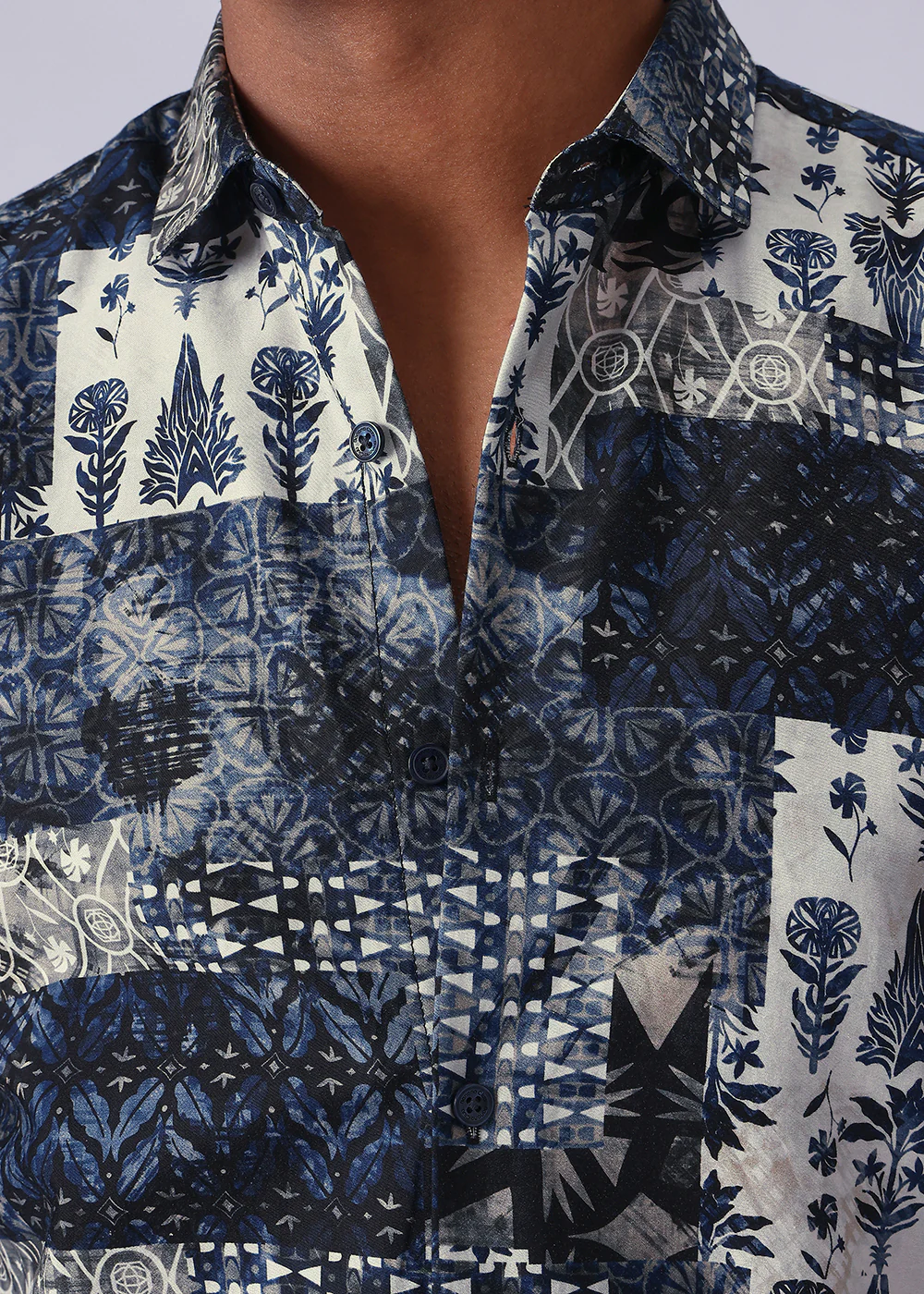 Dark Blue Abstract Print Shirt - Image 5
