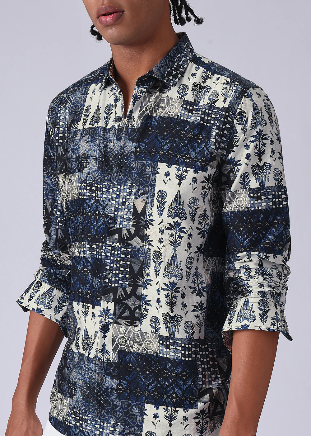 Dark Blue Abstract Print Shirt - Image 7