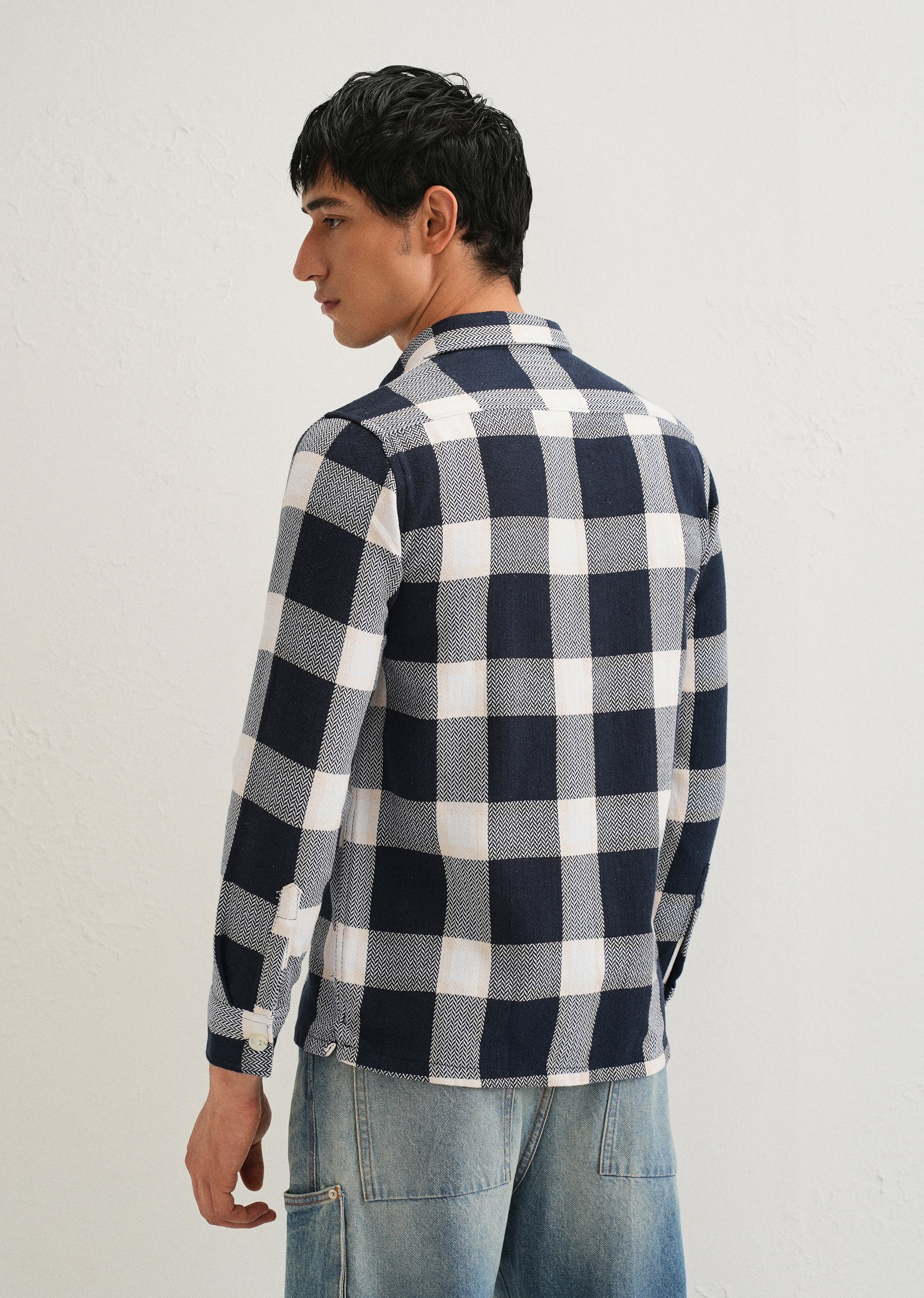 Dark Blue Checked Overshirt - Image 2