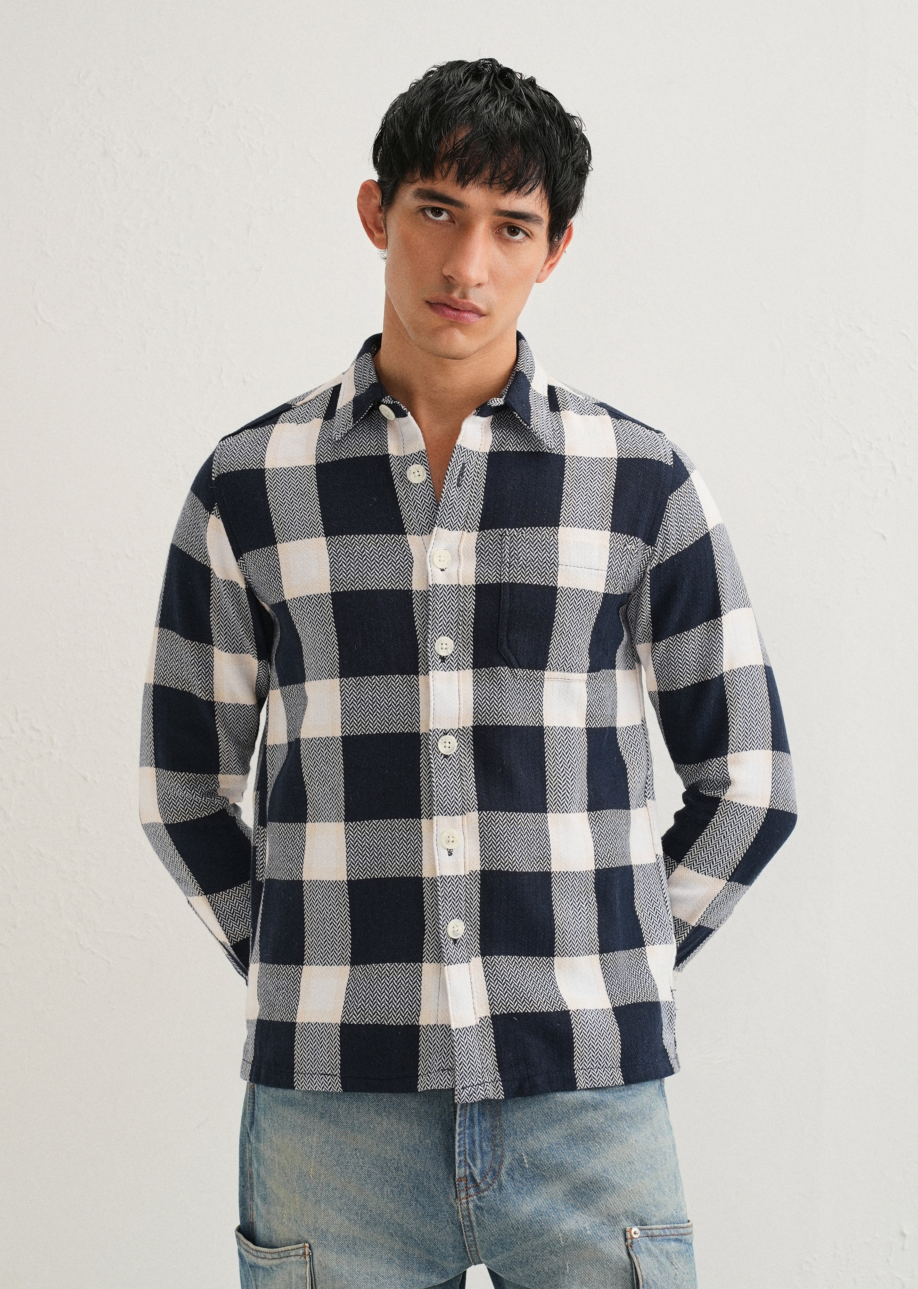 Dark Blue Checked Overshirt - Image 3
