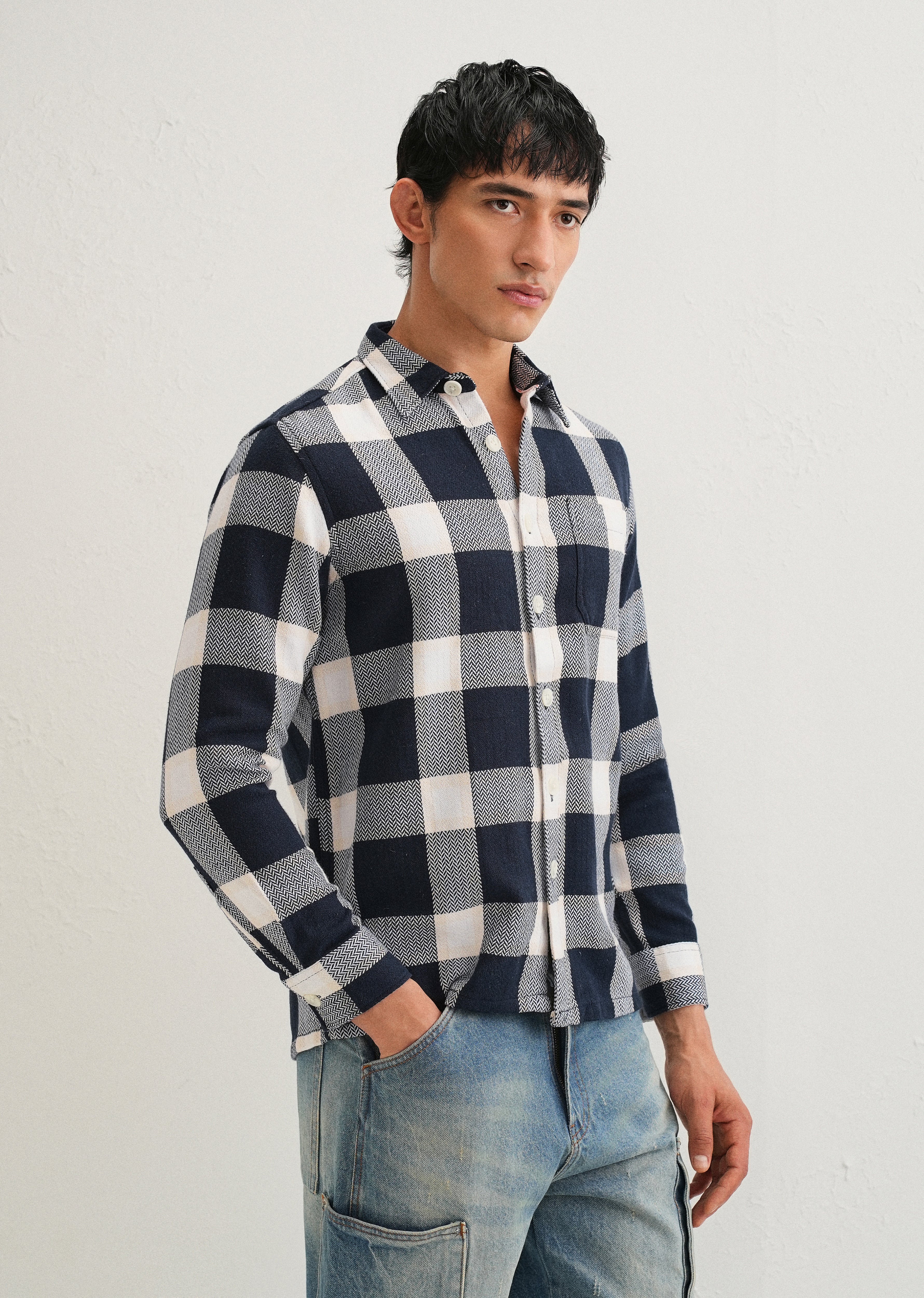 Dark Blue Checked Overshirt - Image 4