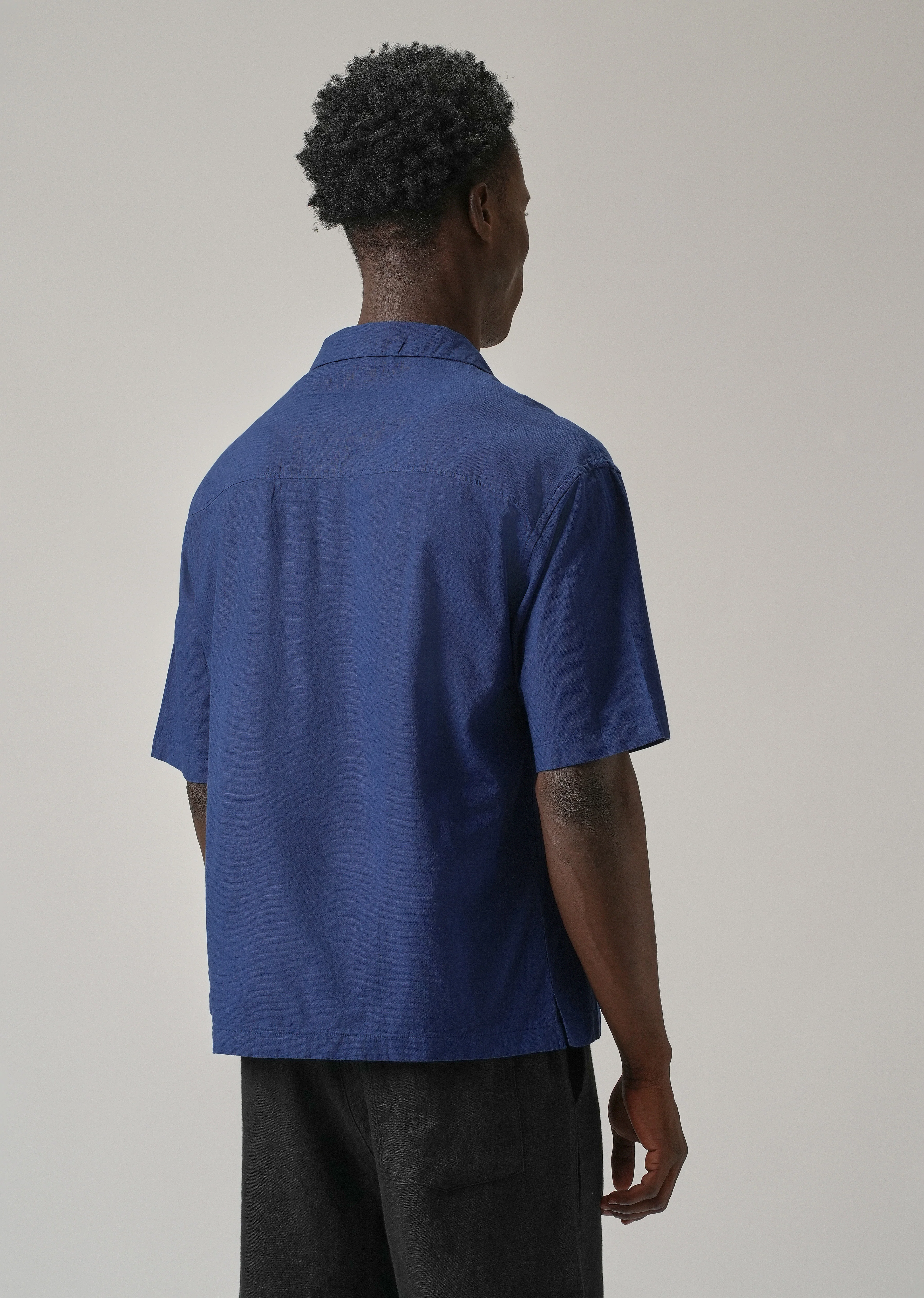 Dark Blue Cotton Linen Shirt - Image 2