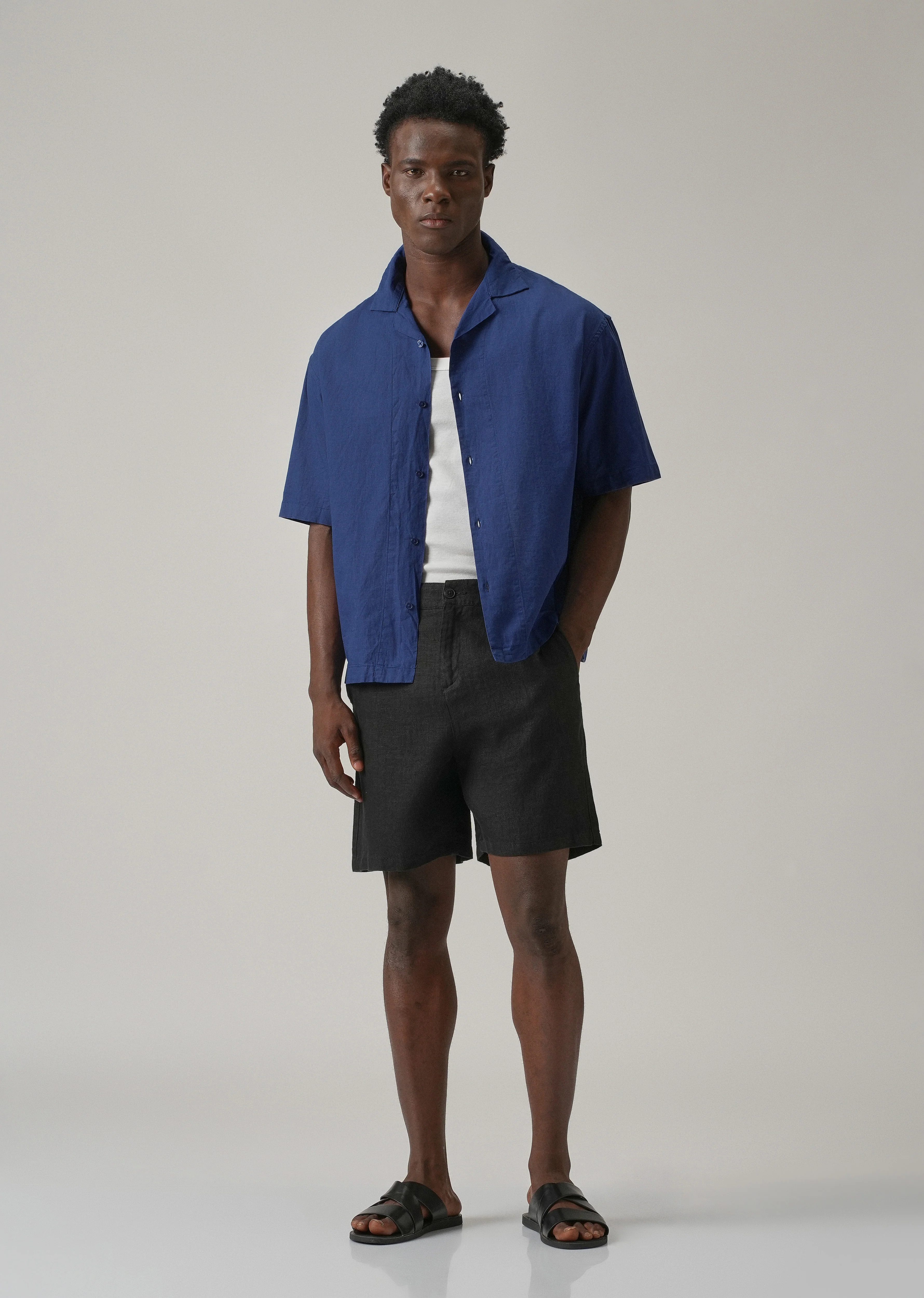 Dark Blue Cotton Linen Shirt - Image 6