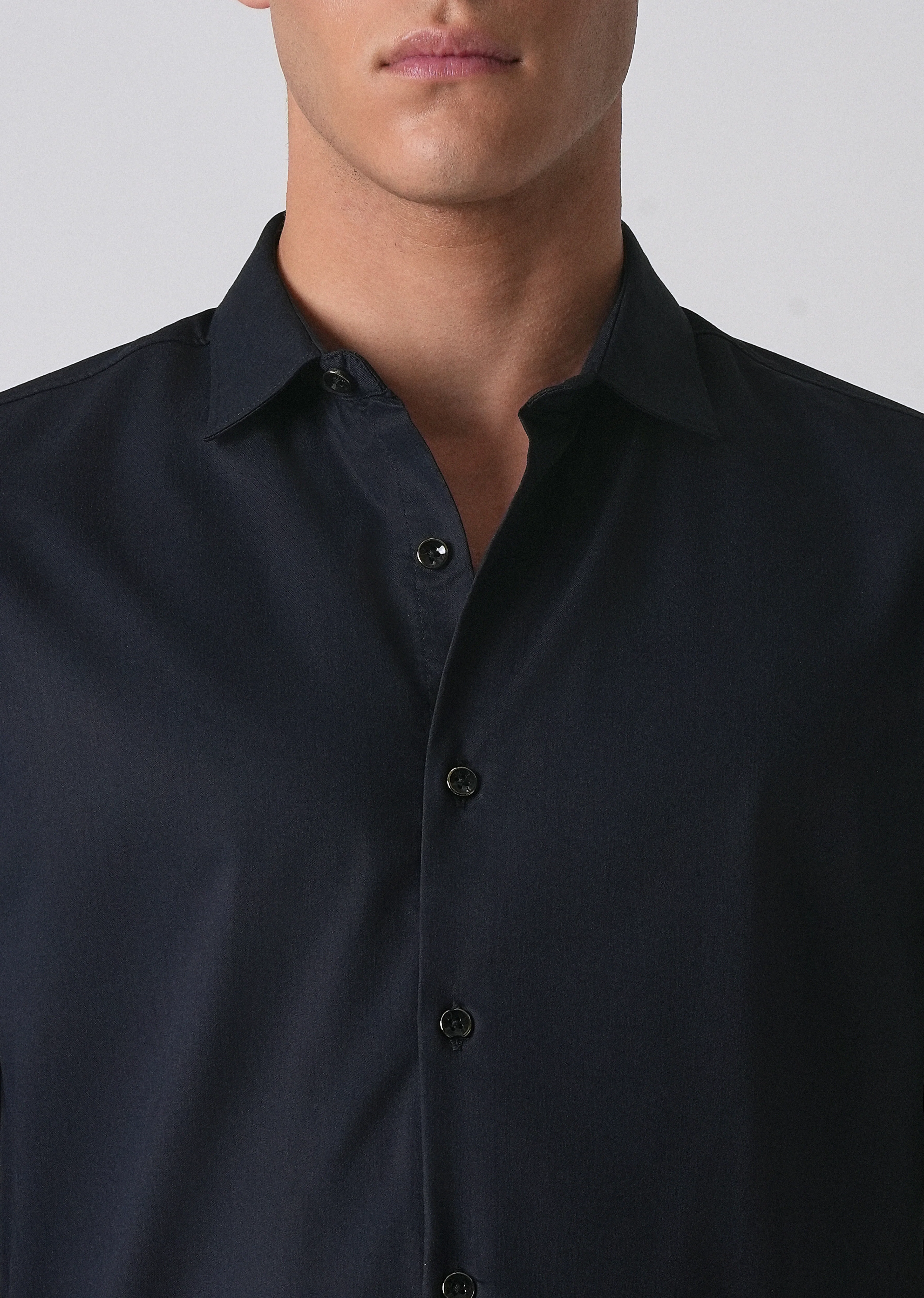 Dark Blue Cotton Stretch Plain Shirt - Image 5