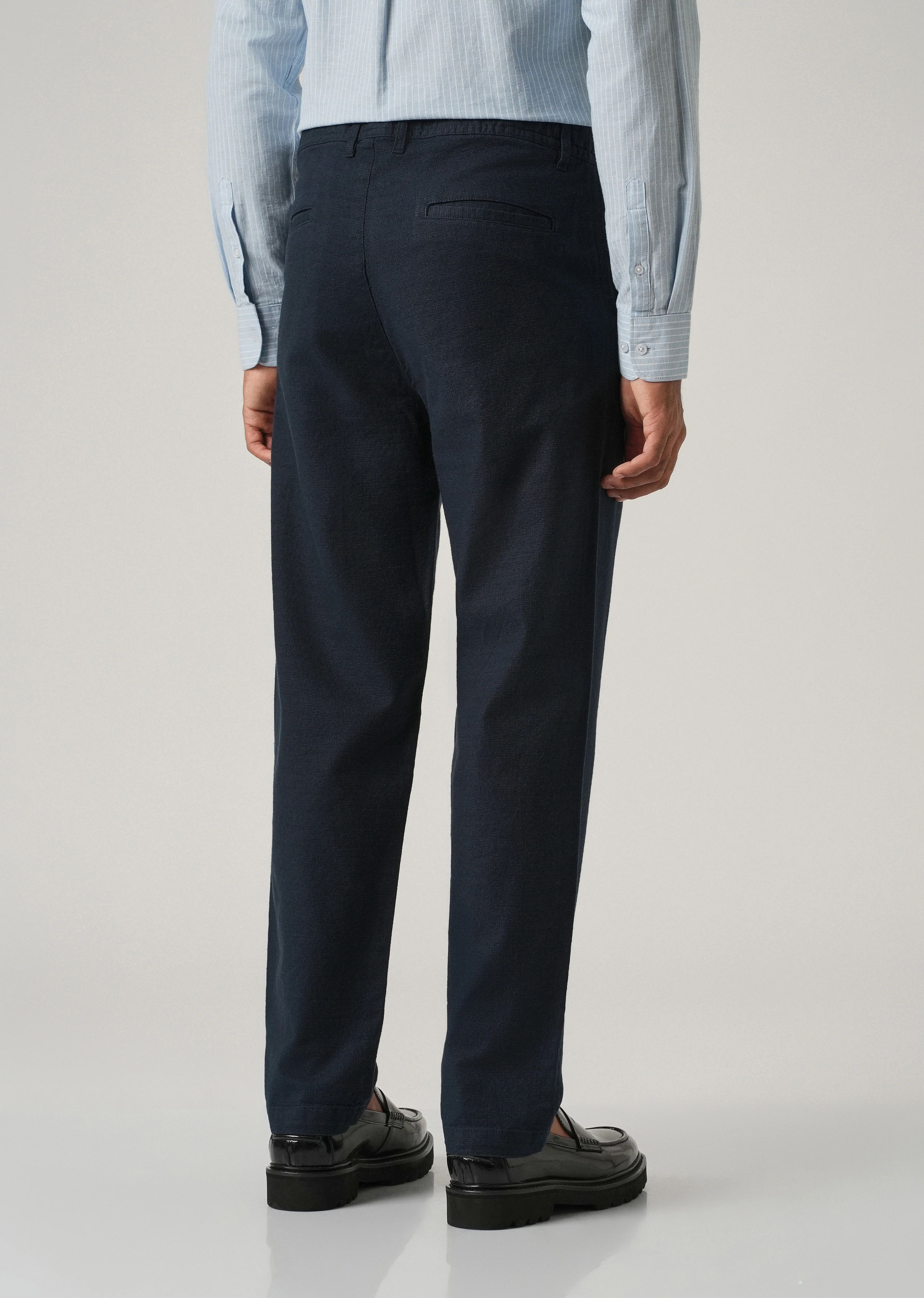 Dark Blue Linen-Look Cotton Trousers - Image 2