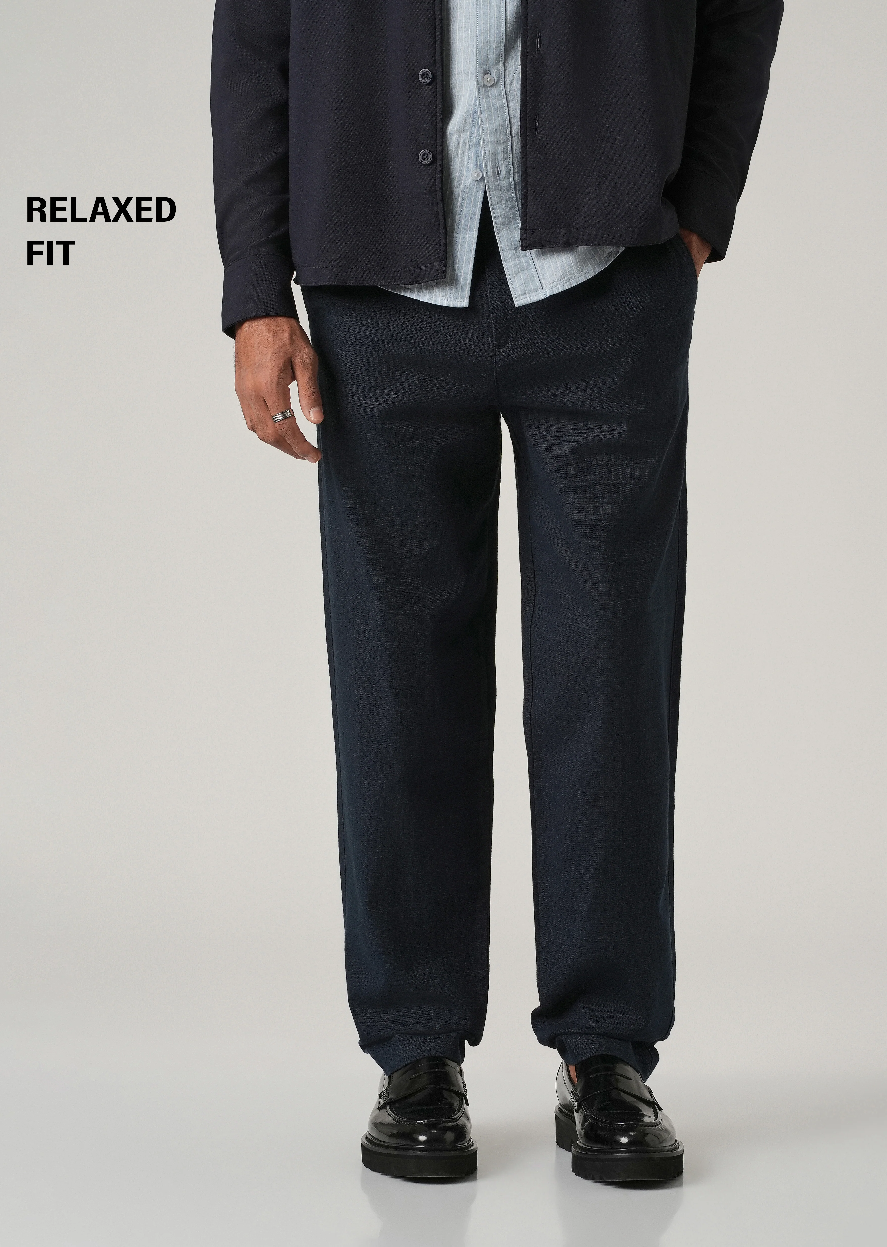 Dark Blue Linen-Look Cotton Trousers - Image 7