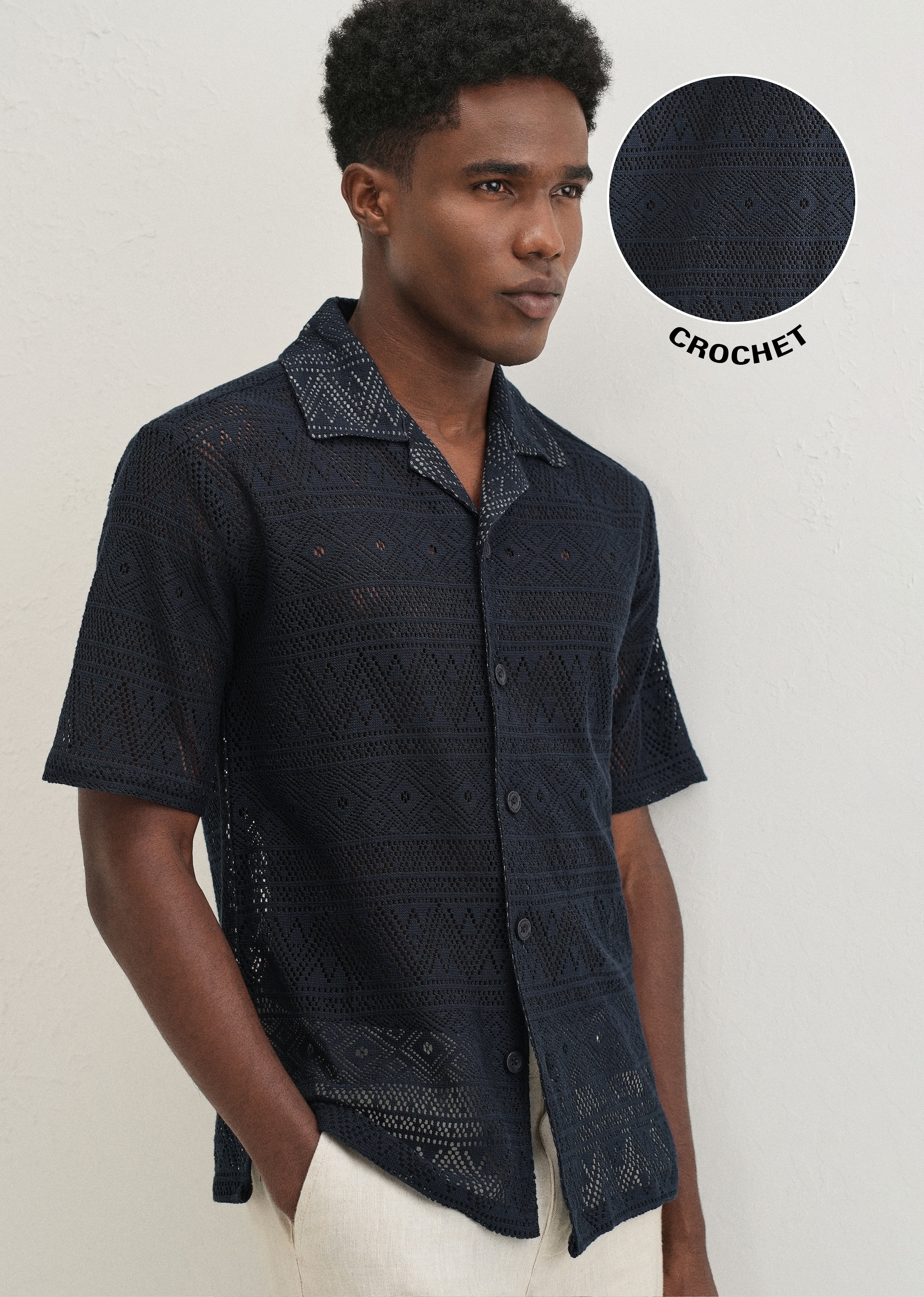 Dark Blue Crochet Shirt - Image 7
