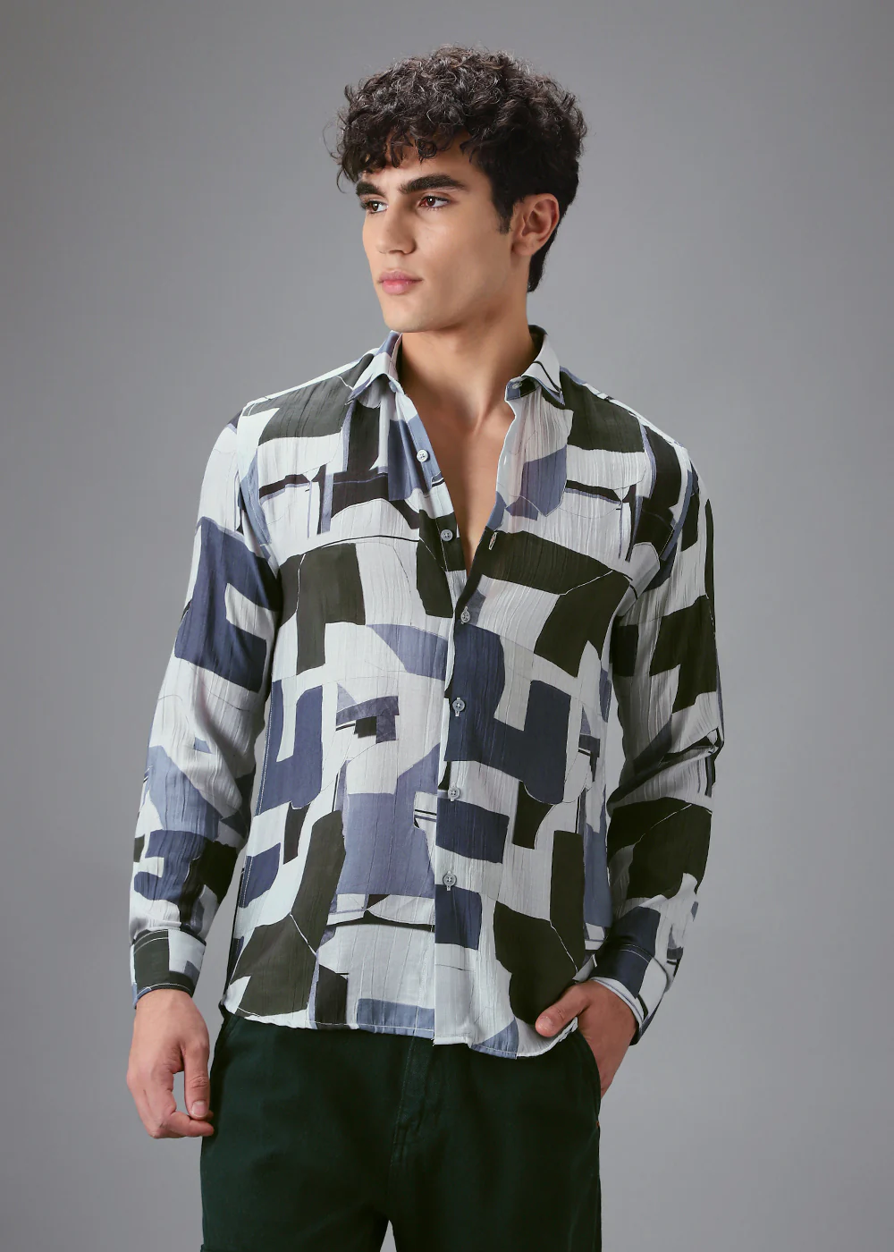Dark Blue Crushed Printed Shirt - Image 3