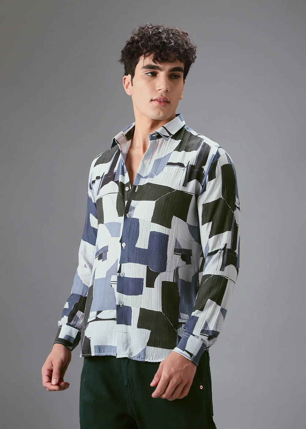 Dark Blue Crushed Printed Shirt - Image 5
