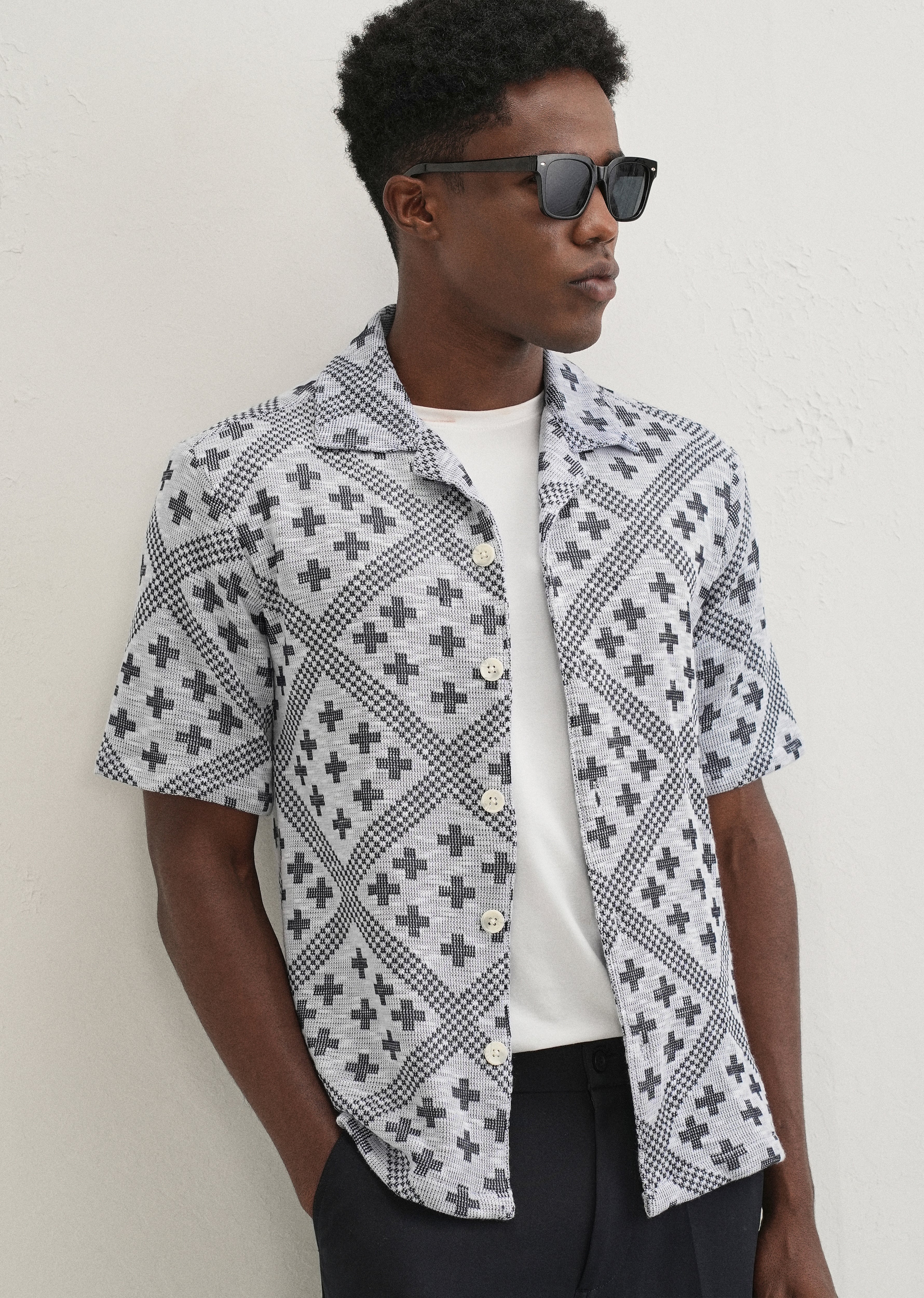 Dark Blue Jacquard Knitted Shirt - Image 7