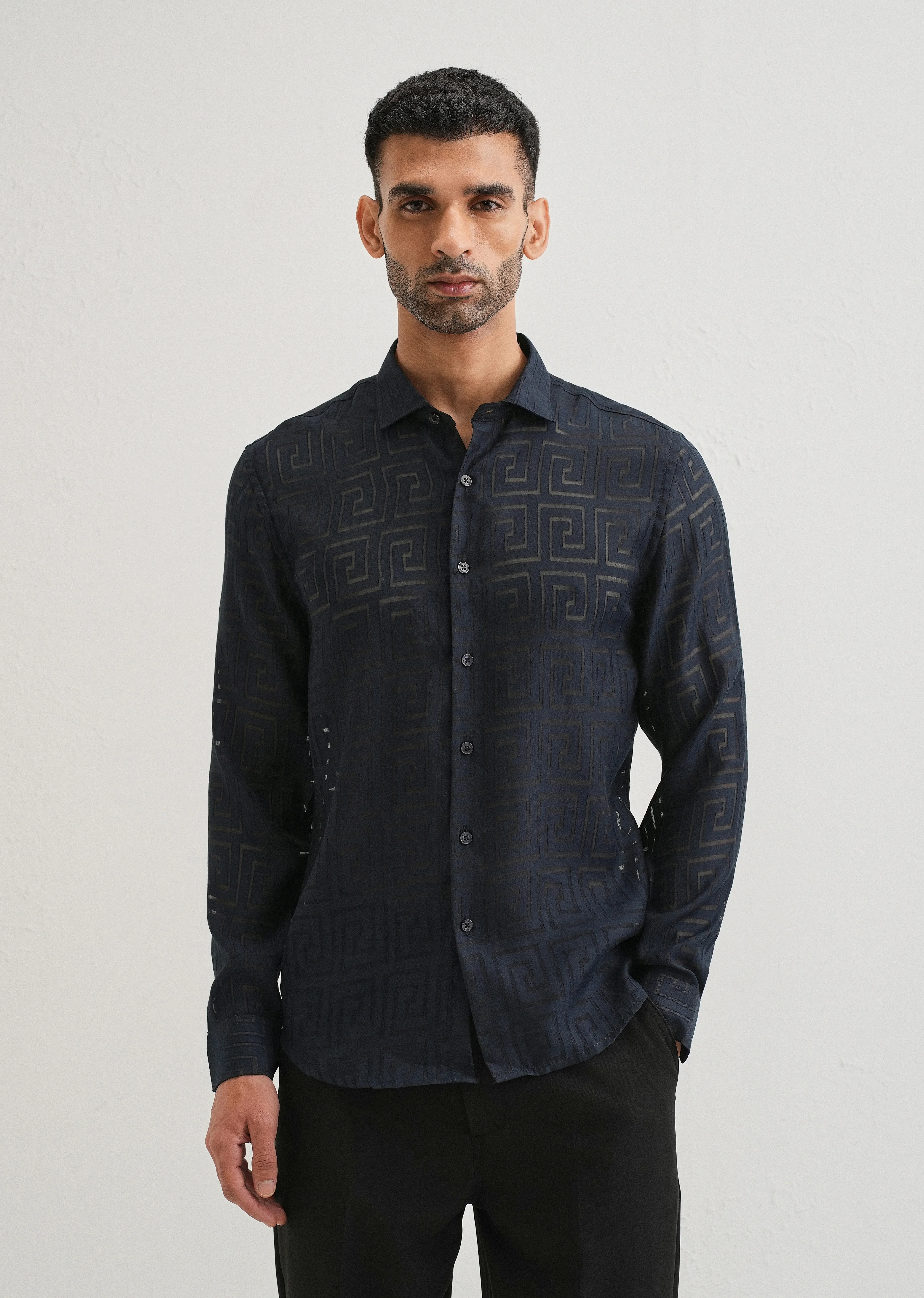 Dark Blue Laser Cut Shirt - Image 2