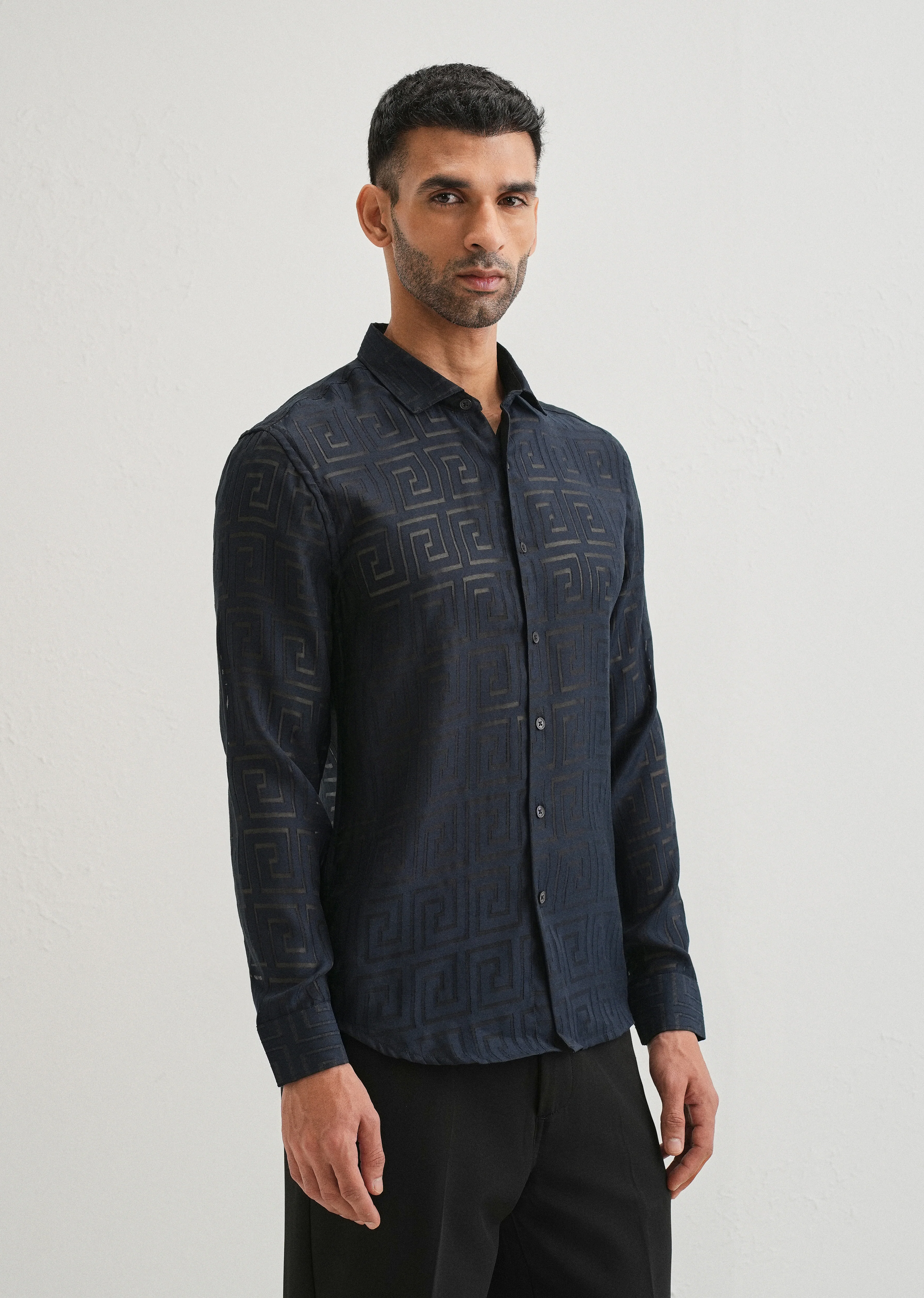Dark Blue Laser Cut Shirt - Image 3