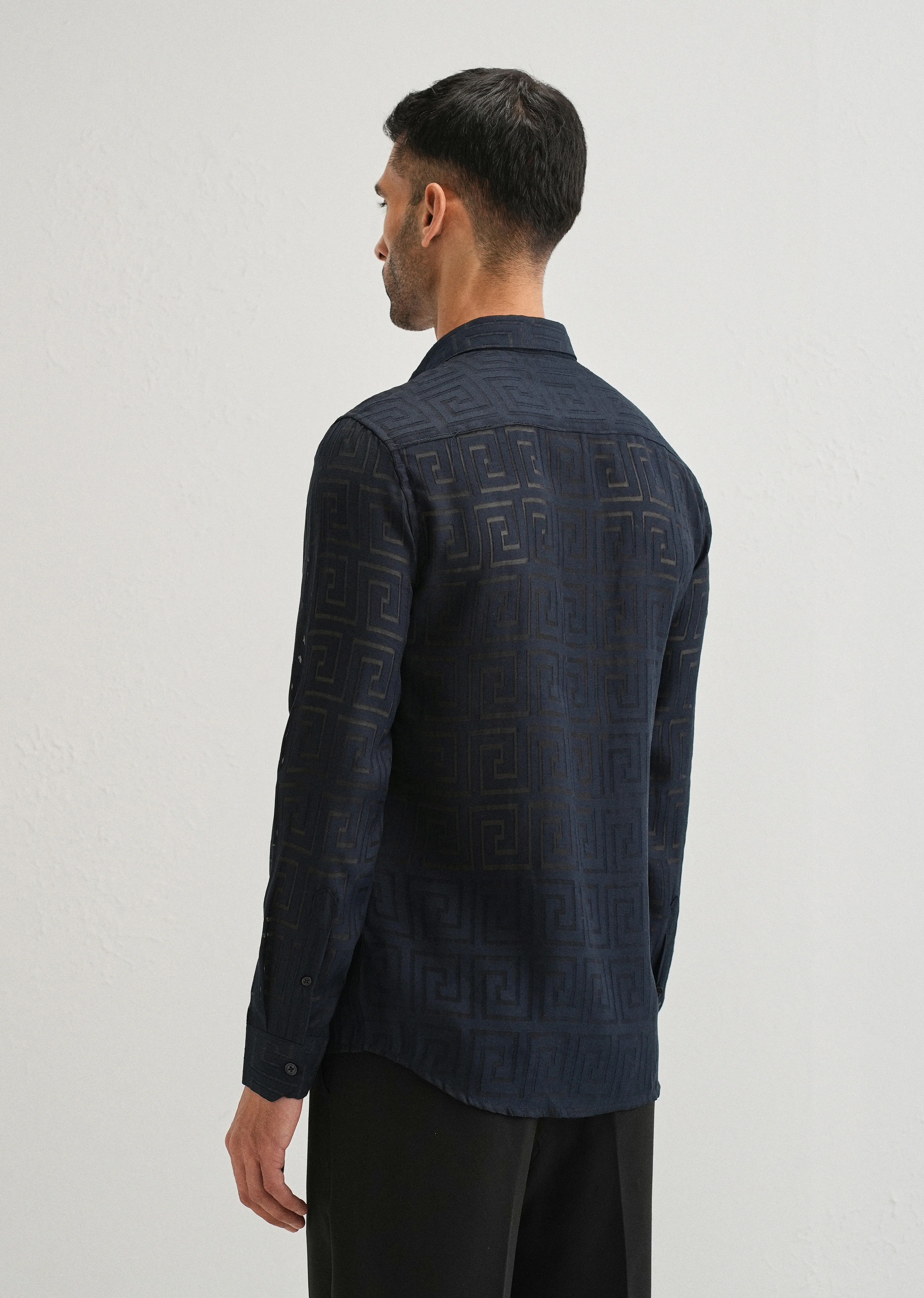 Dark Blue Laser Cut Shirt - Image 4
