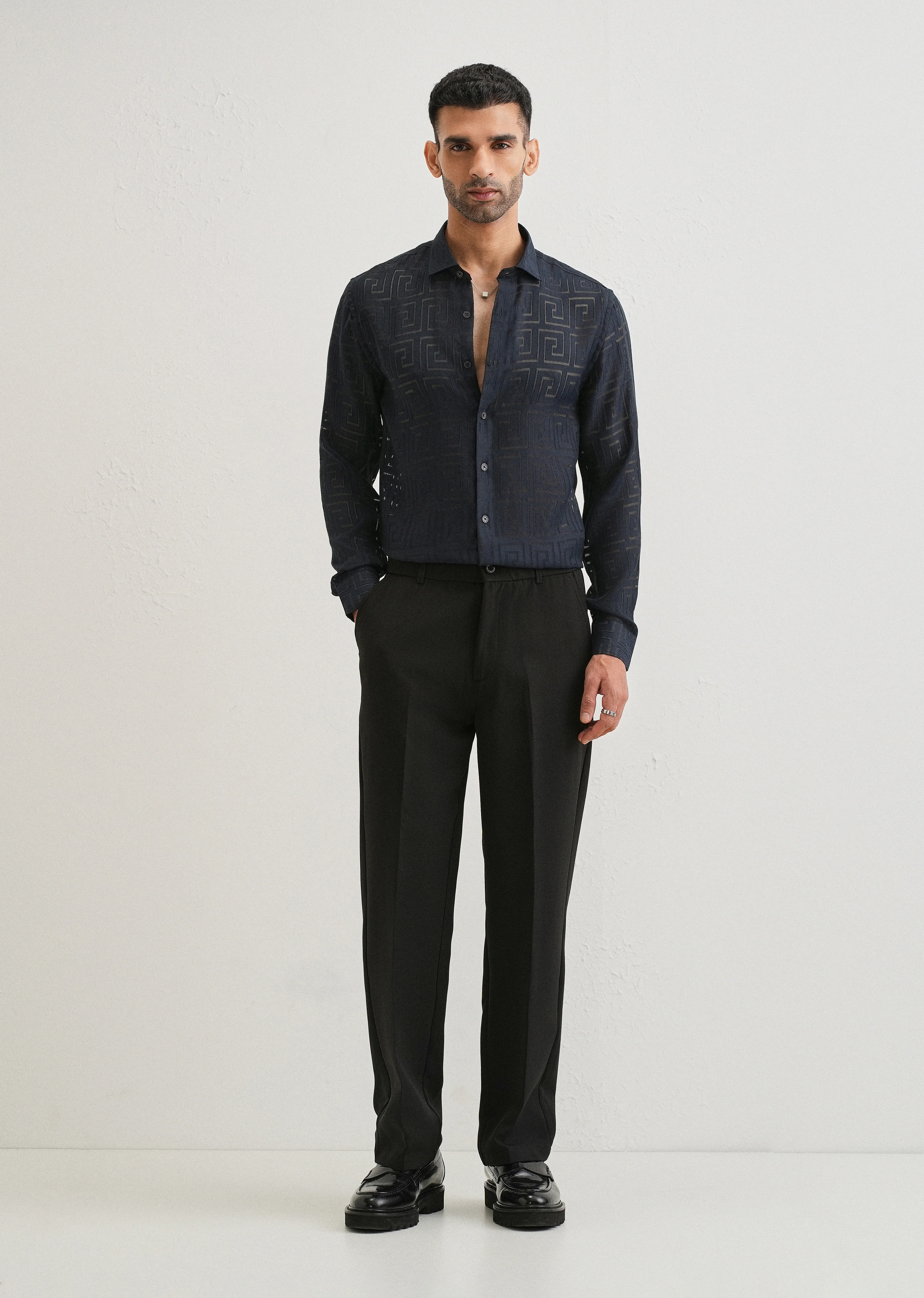 Dark Blue Laser Cut Shirt - Image 6