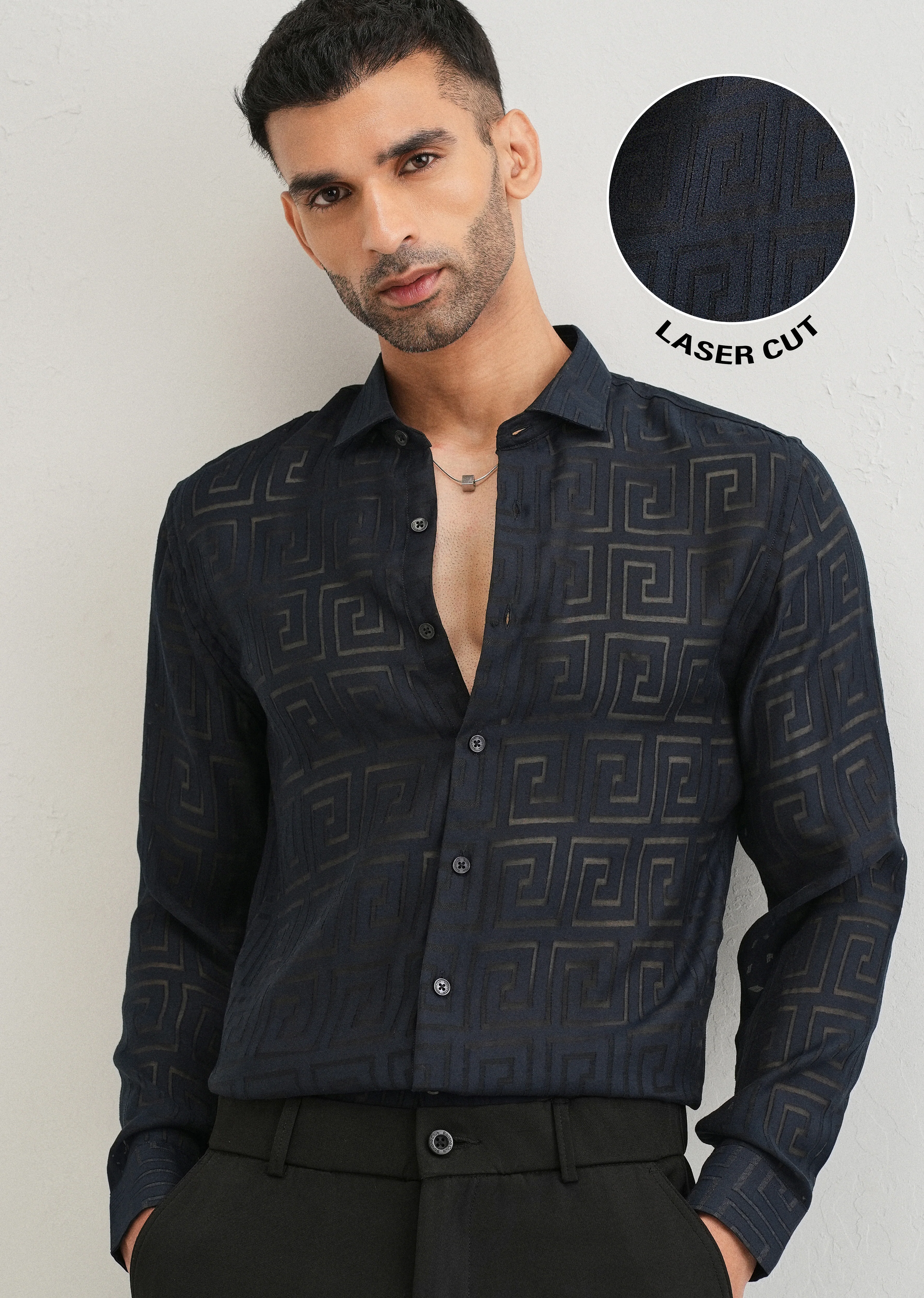 Dark Blue Laser Cut Shirt - Image 7