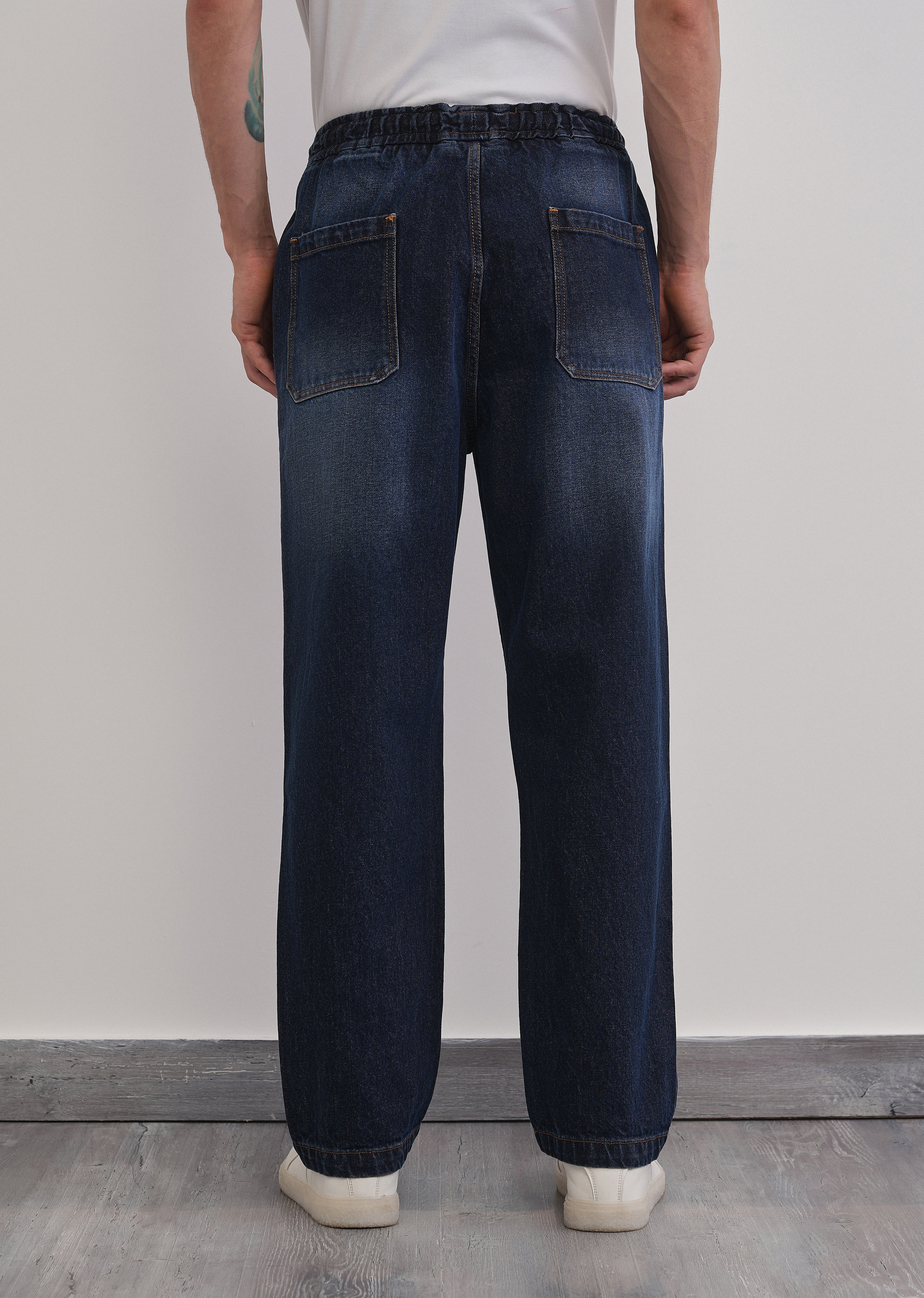 Dark Blue Loose Fit Elasticated Jogger Jeans - Image 2