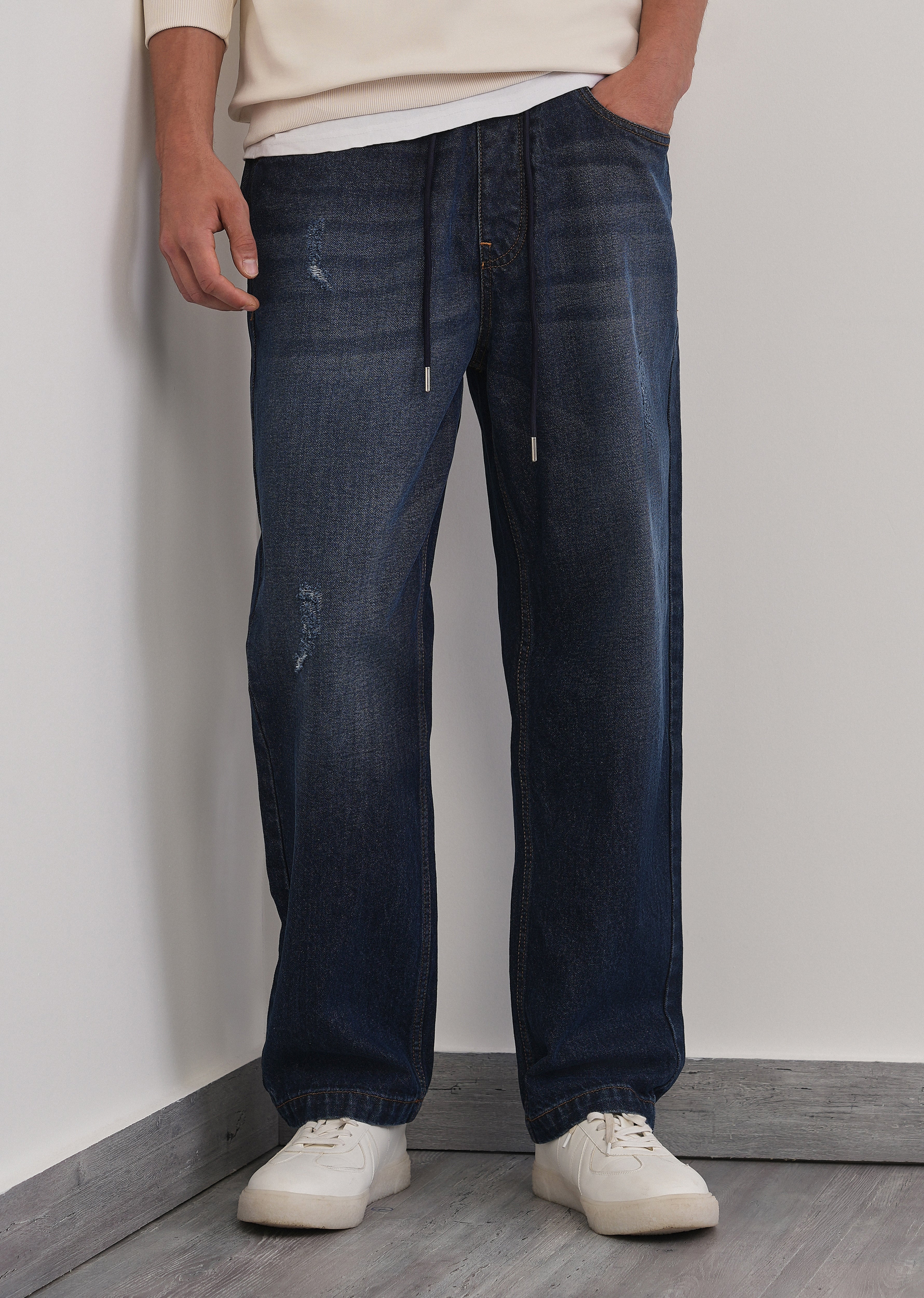 Dark Blue Loose Fit Elasticated Jogger Jeans - Image 7