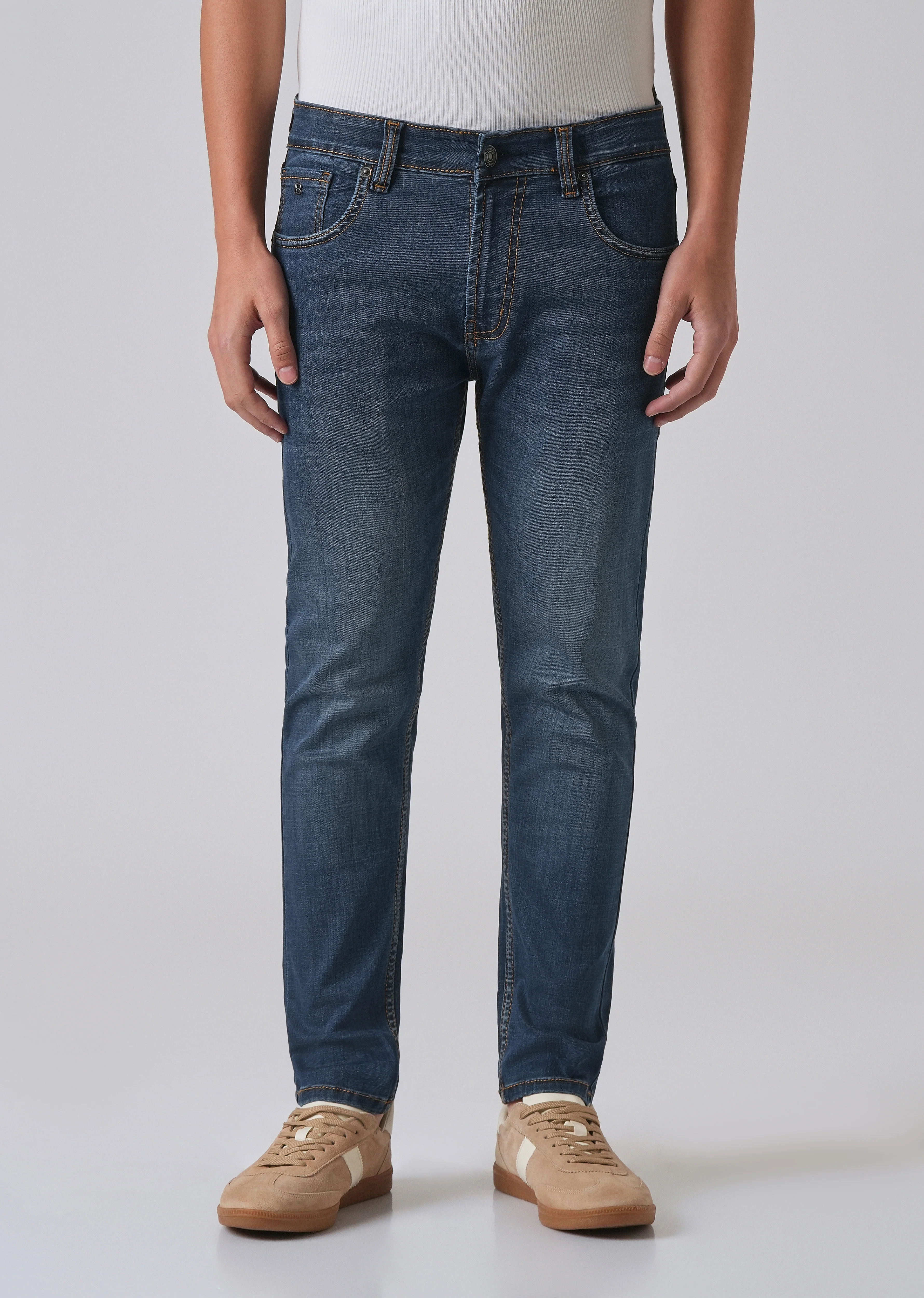 Dark Blue Low Fade Slim Fit Jeans - Image 3
