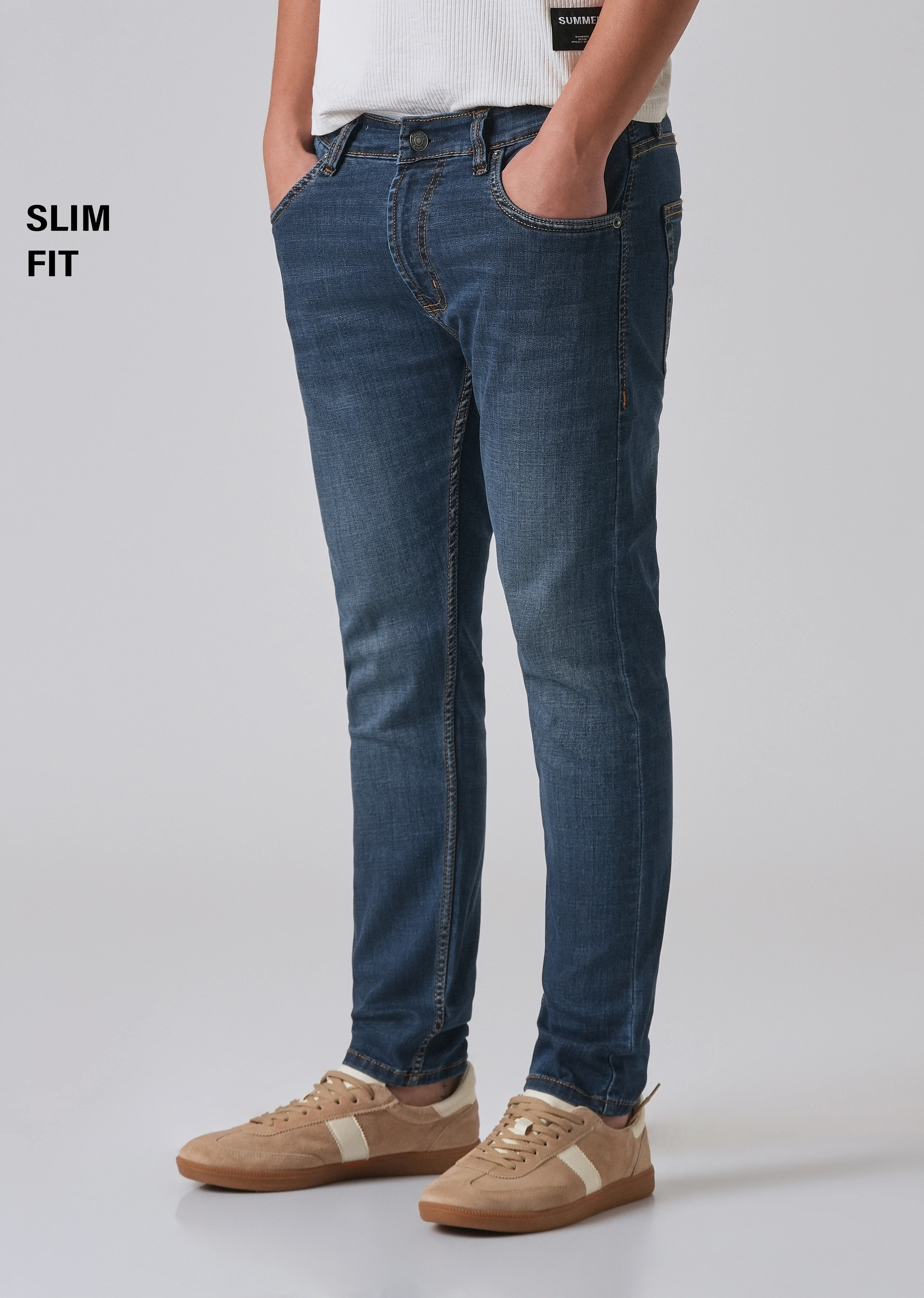 Dark Blue Low Fade Slim Fit Jeans - Image 7