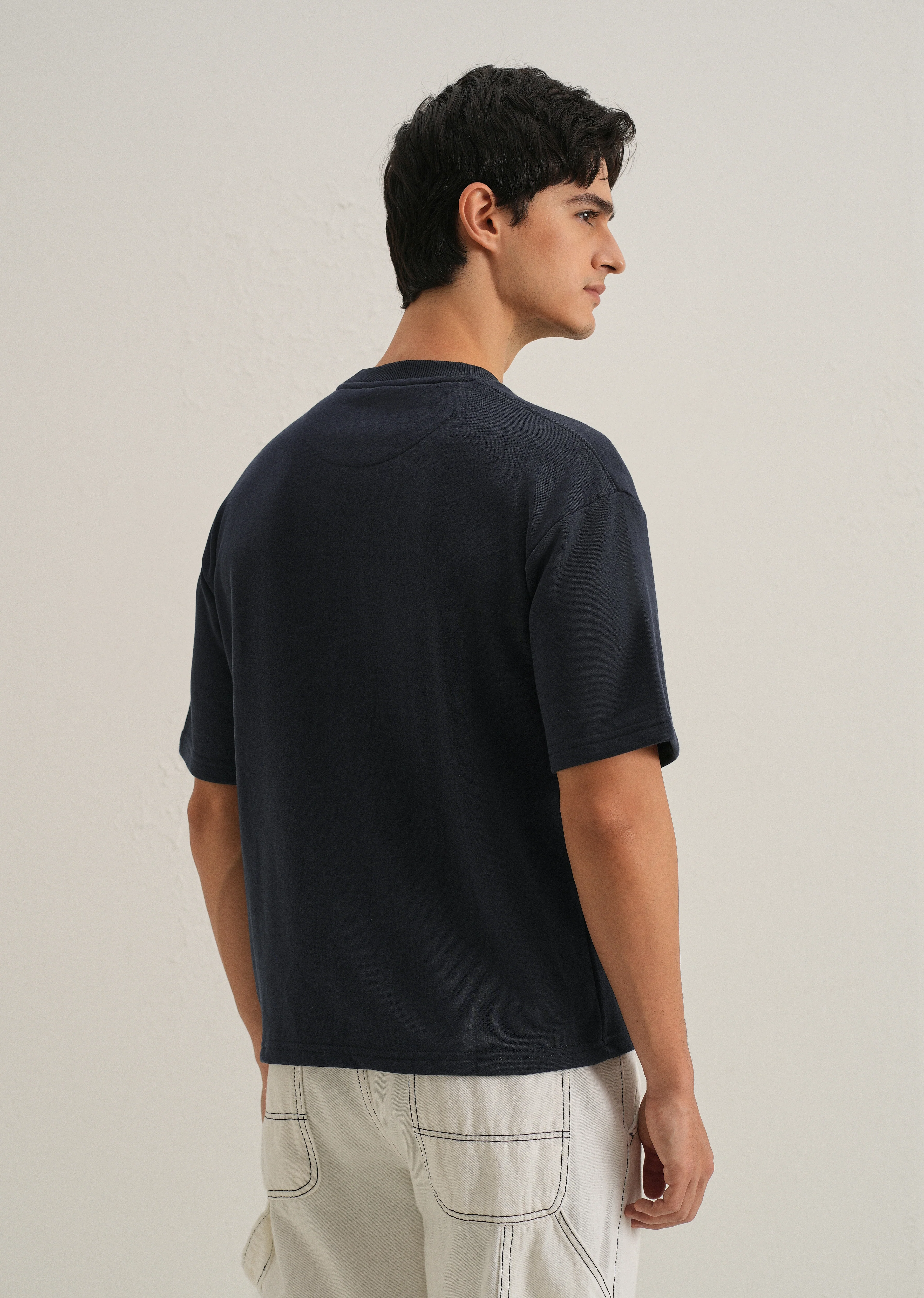 Dark Blue Plain Oversized Basic T-shirt - Image 2