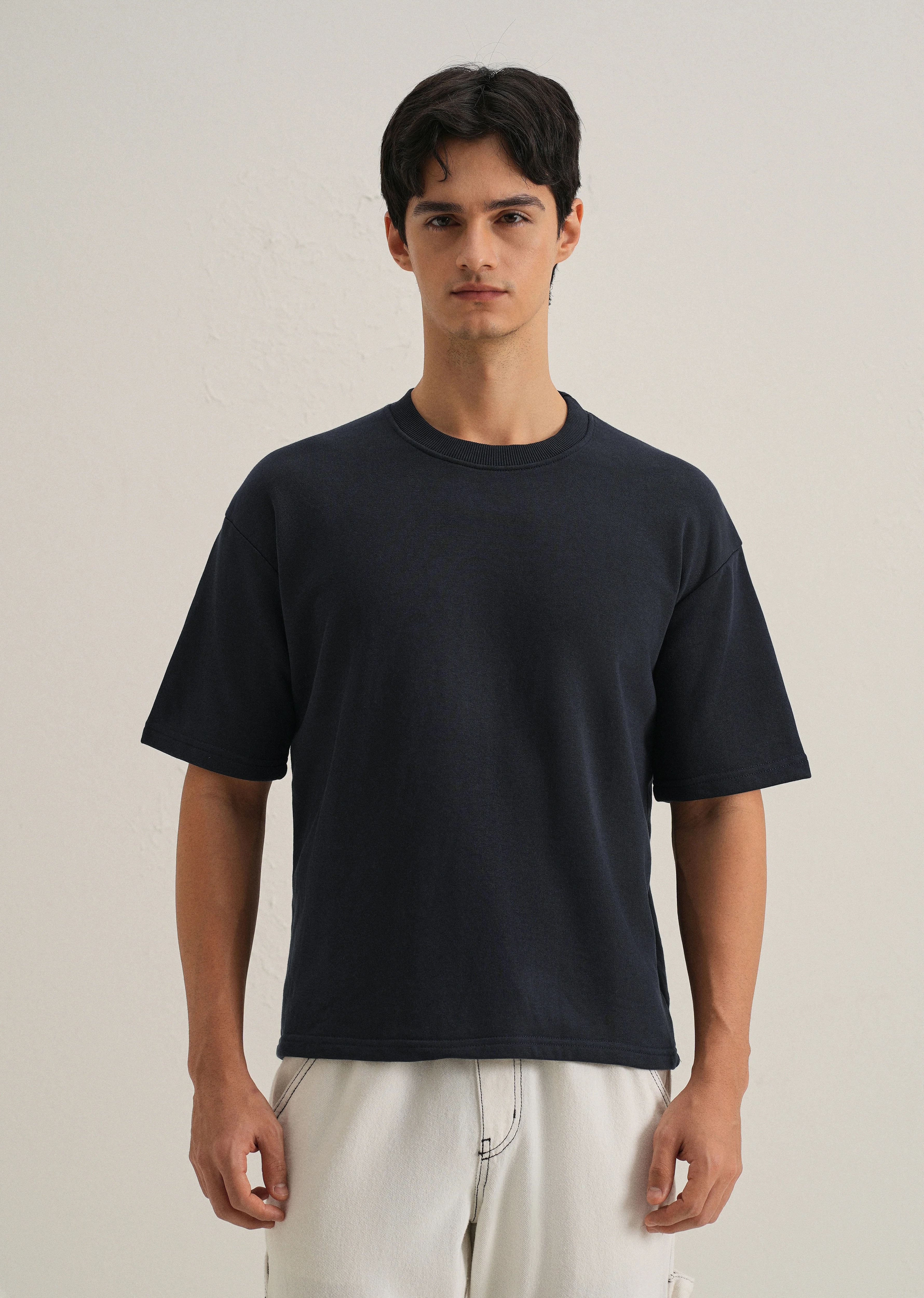 Dark Blue Plain Oversized Basic T-shirt - Image 3