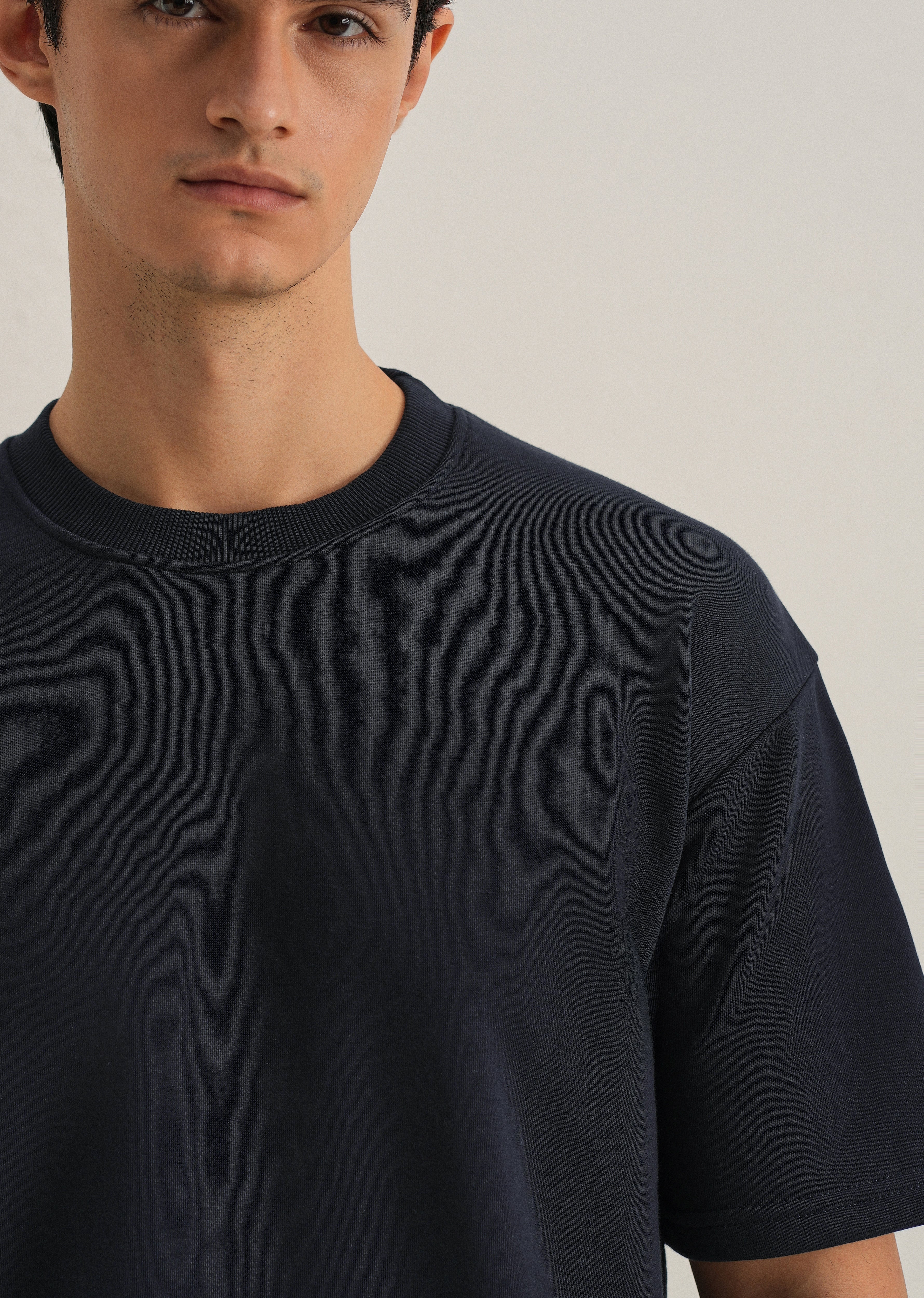 Dark Blue Plain Oversized Basic T-shirt - Image 5