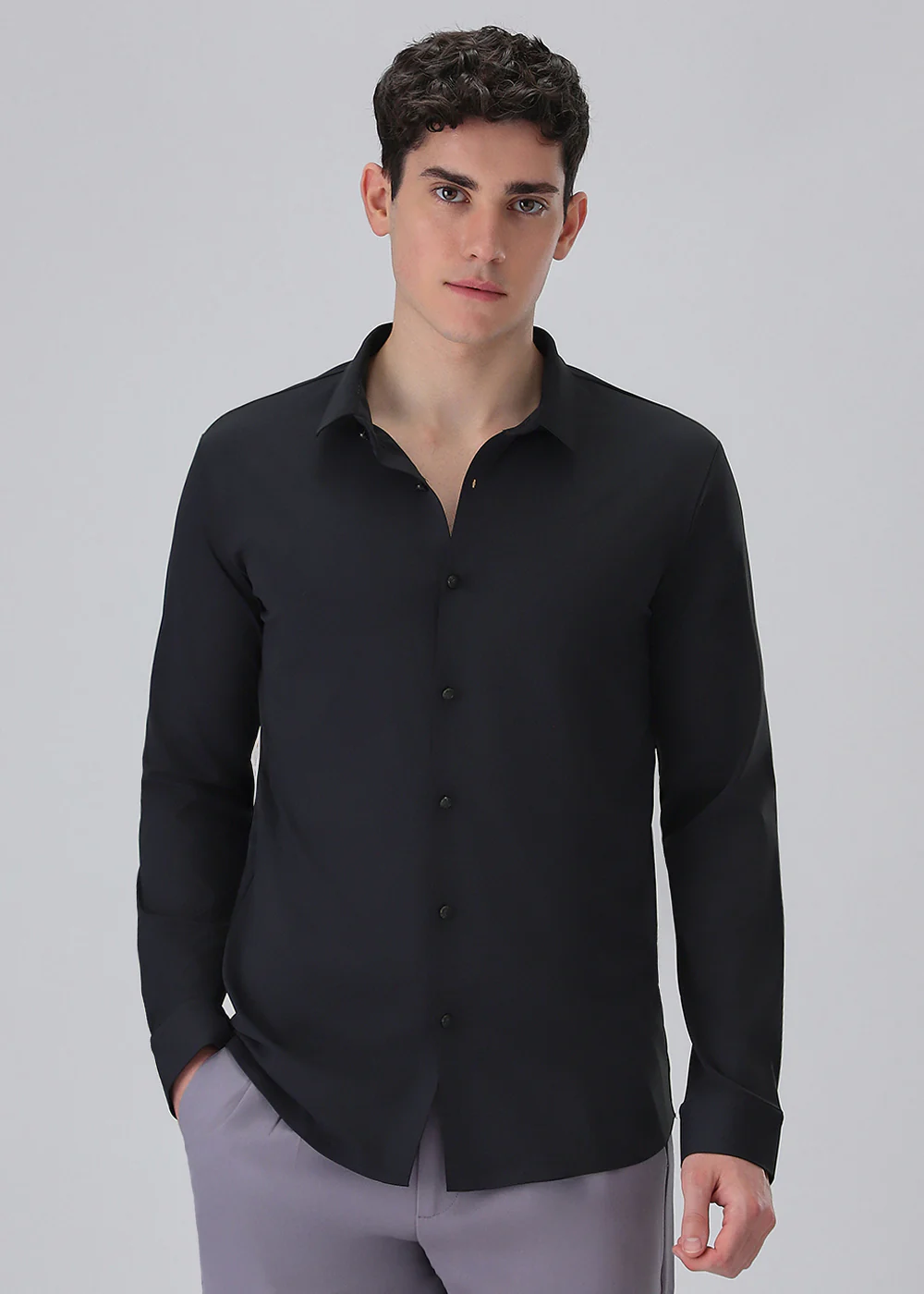 Dark Blue Plain Stitchless Stretch Shirt - Image 3
