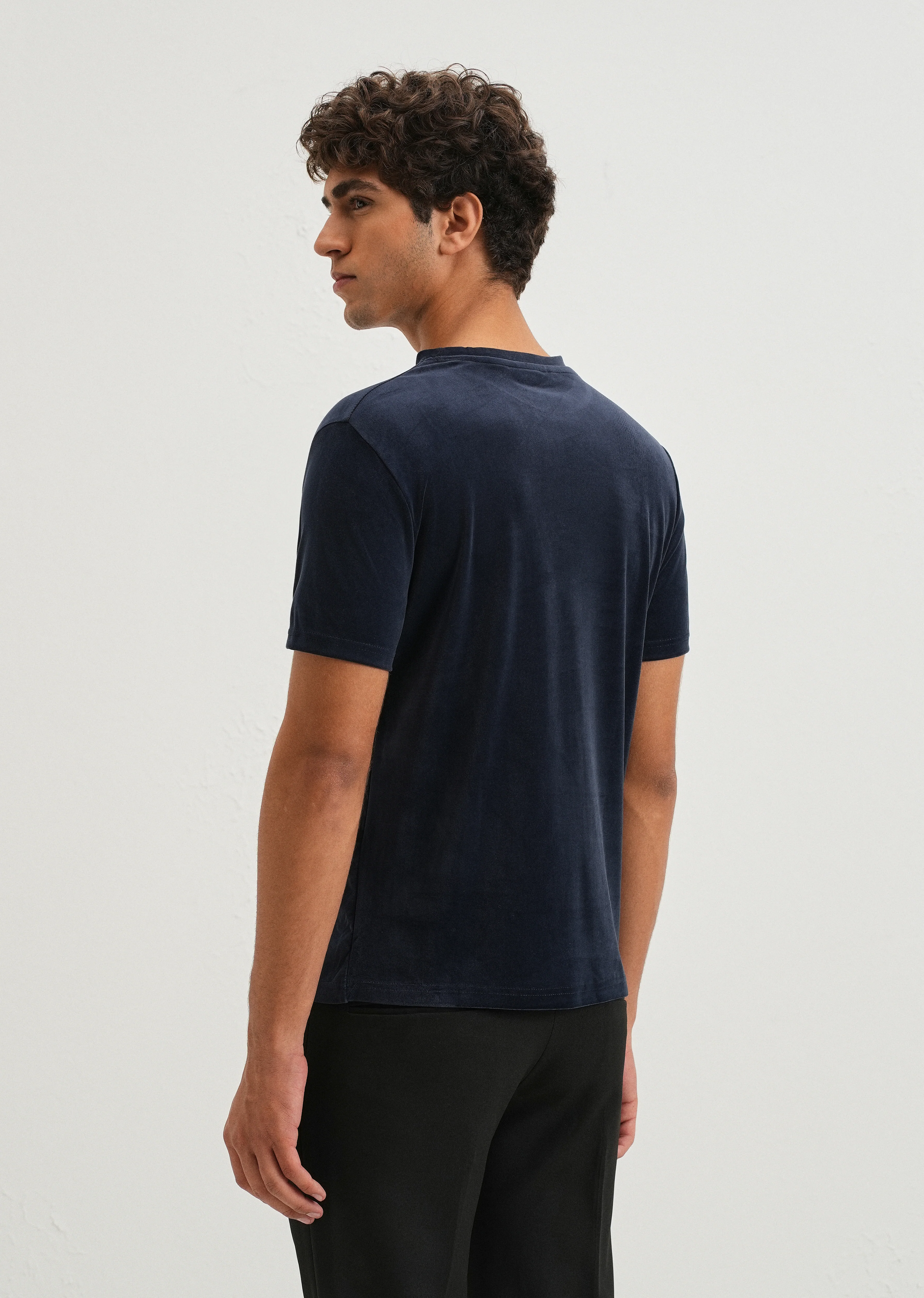 Dark Blue Plain Suede T-shirt - Image 2