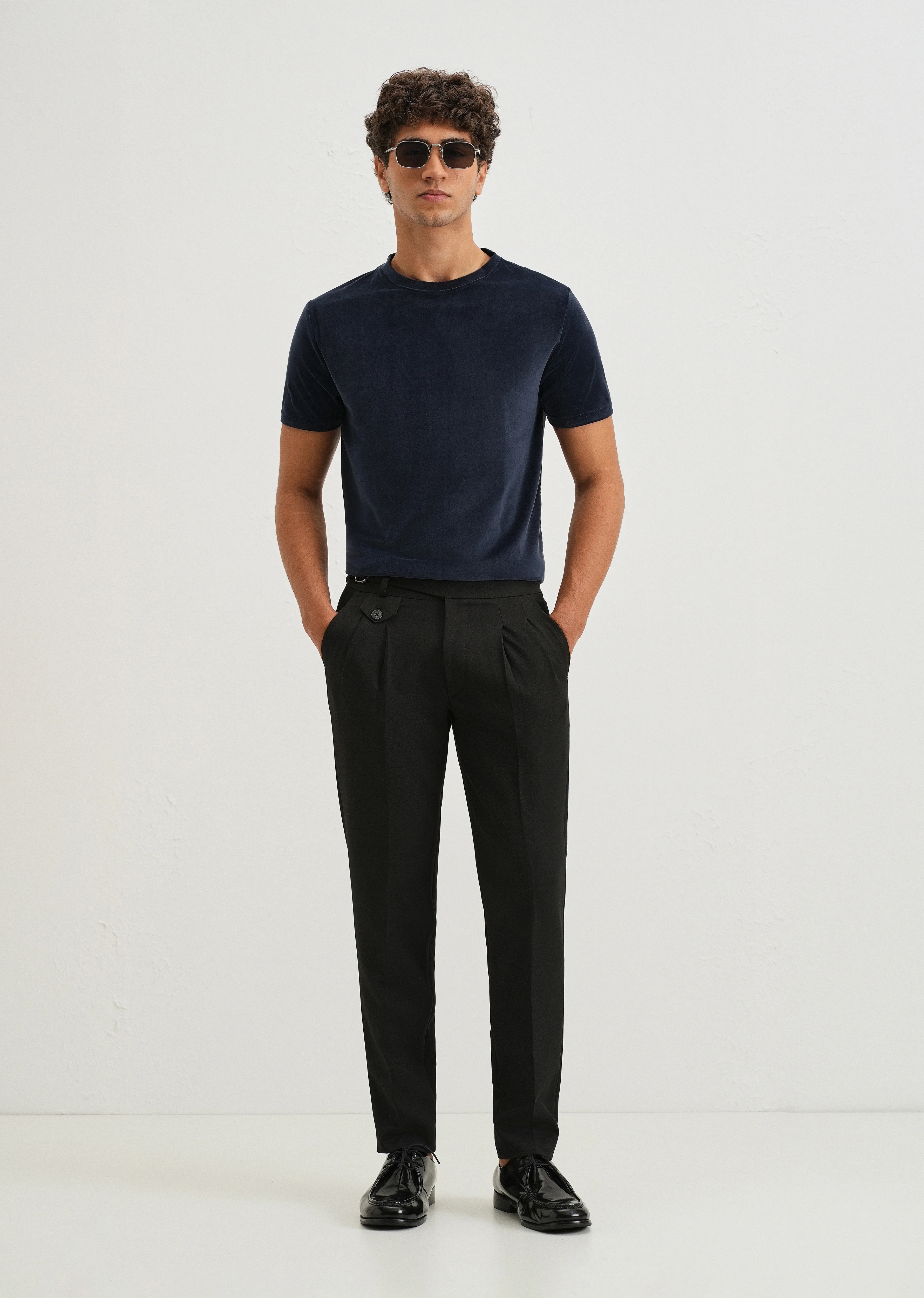 Dark Blue Plain Suede T-shirt - Image 6