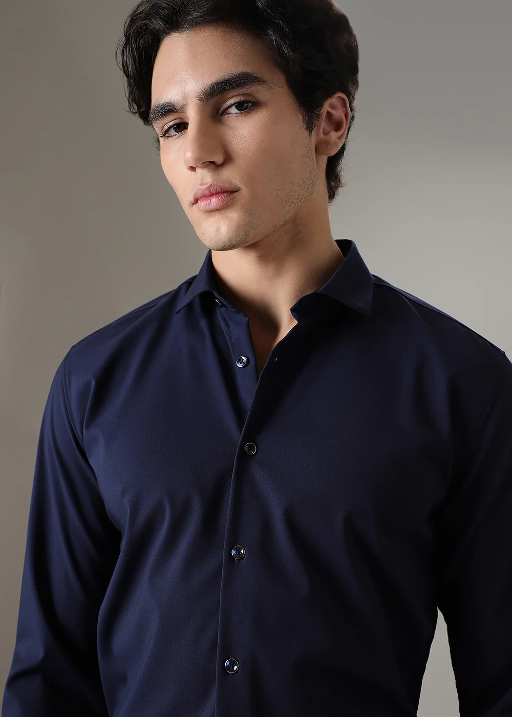 Dark Blue Plain Wrinkle Free Shirt - Image 2