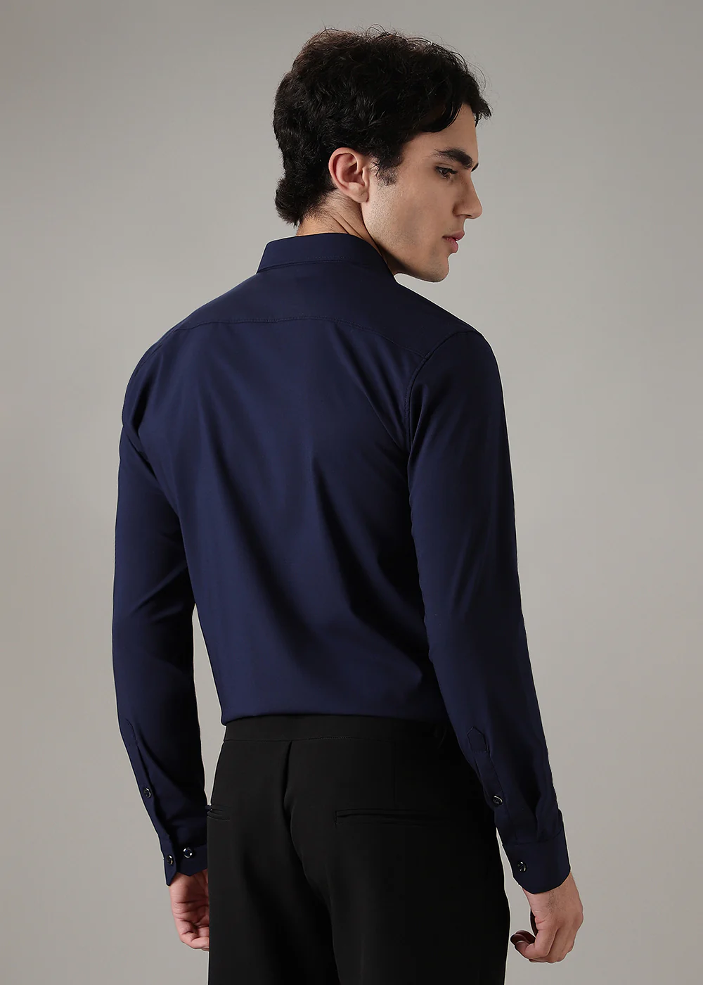 Dark Blue Plain Wrinkle Free Shirt - Image 4