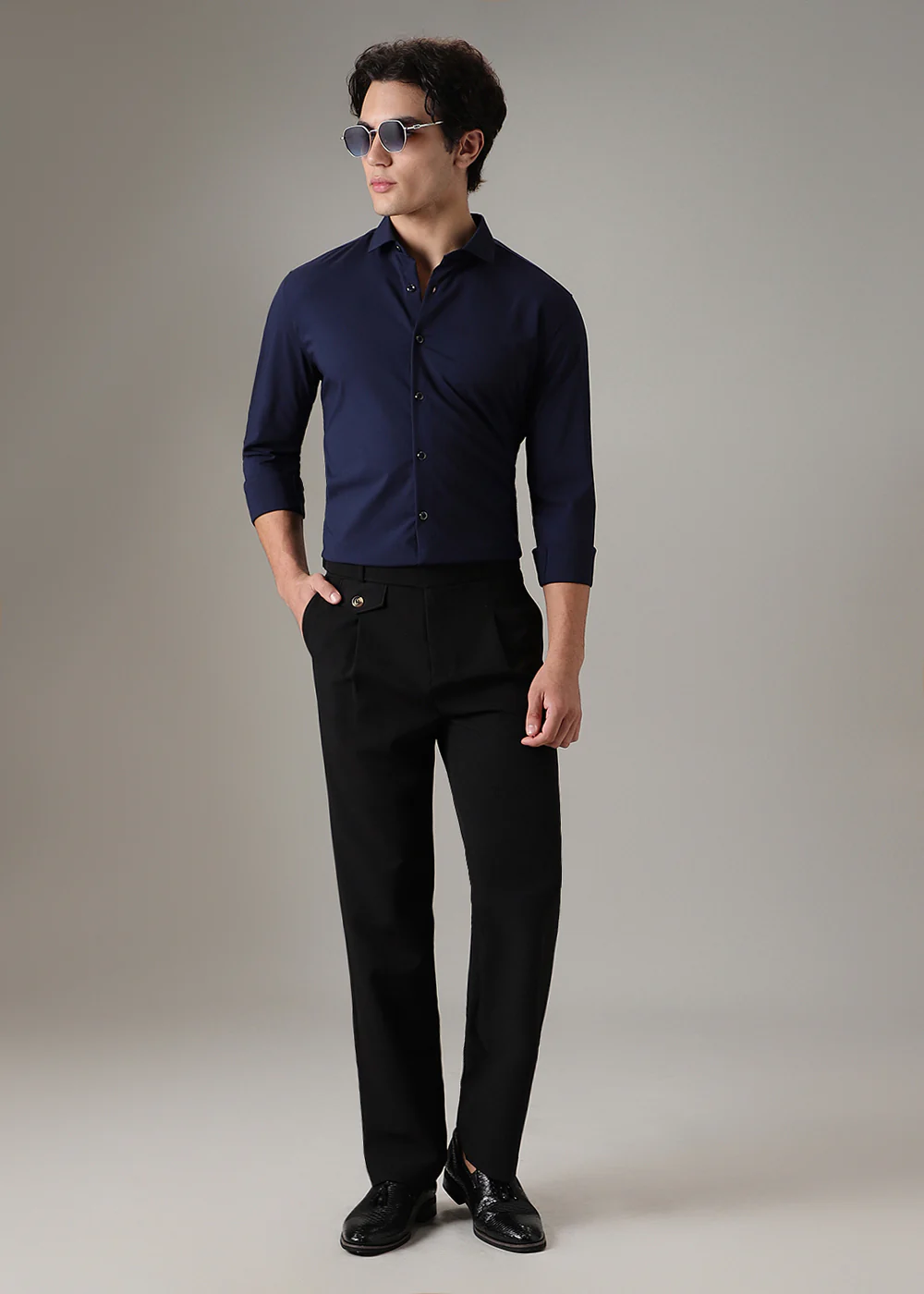 Dark Blue Plain Wrinkle Free Shirt - Image 6