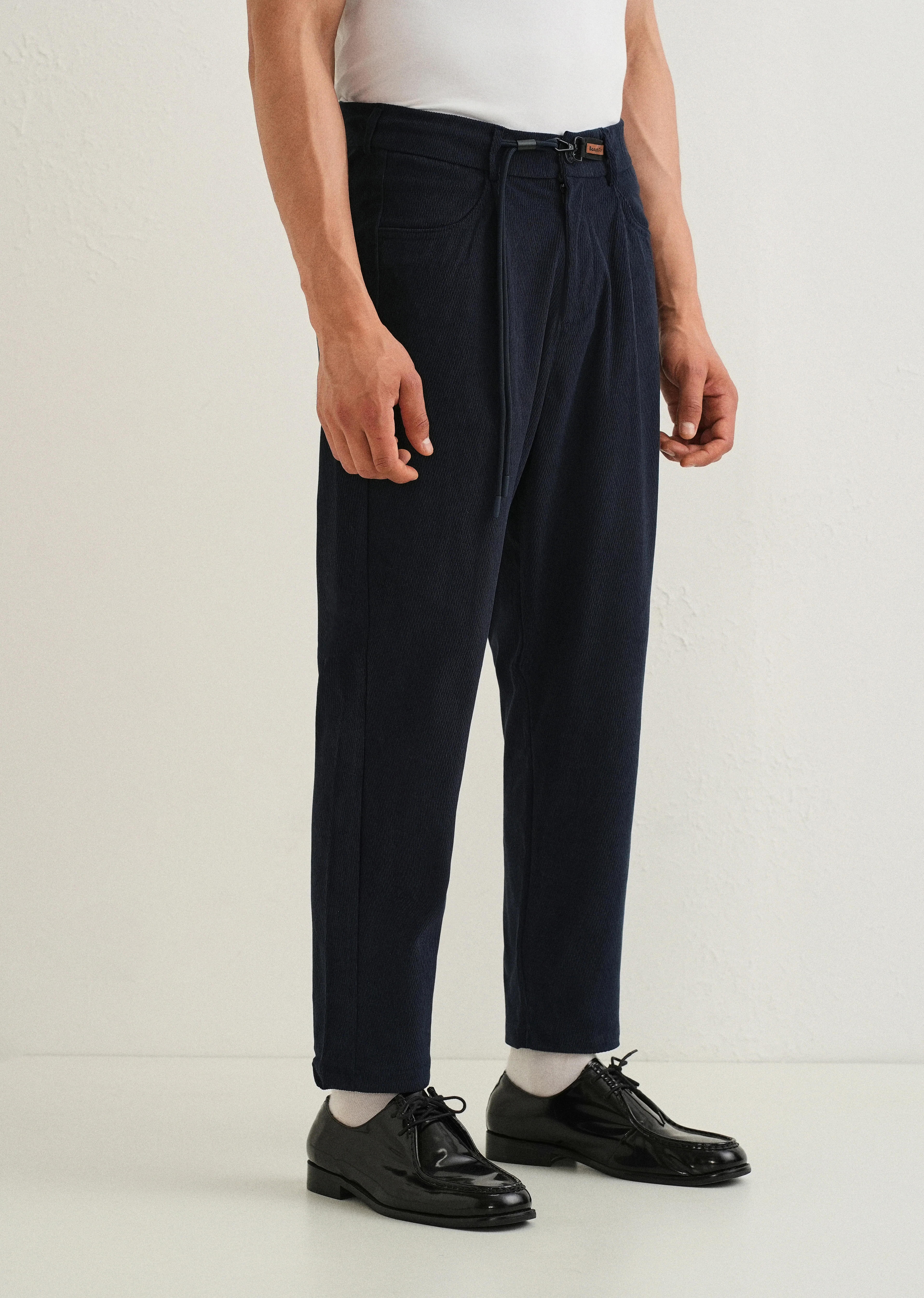 Dark Blue Textured Corduroy Drawstring Pant - Image 4