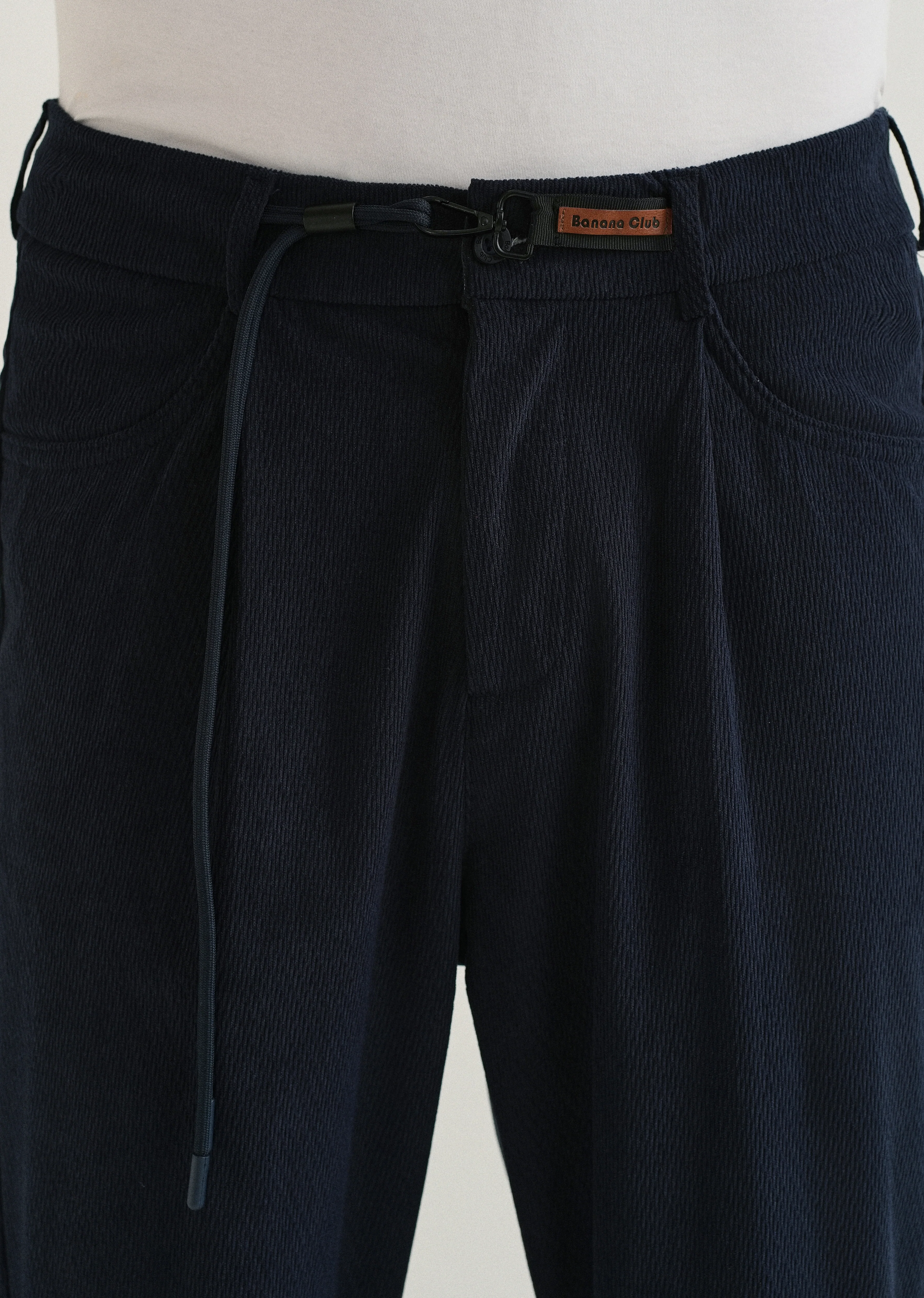 Dark Blue Textured Corduroy Drawstring Pant - Image 5
