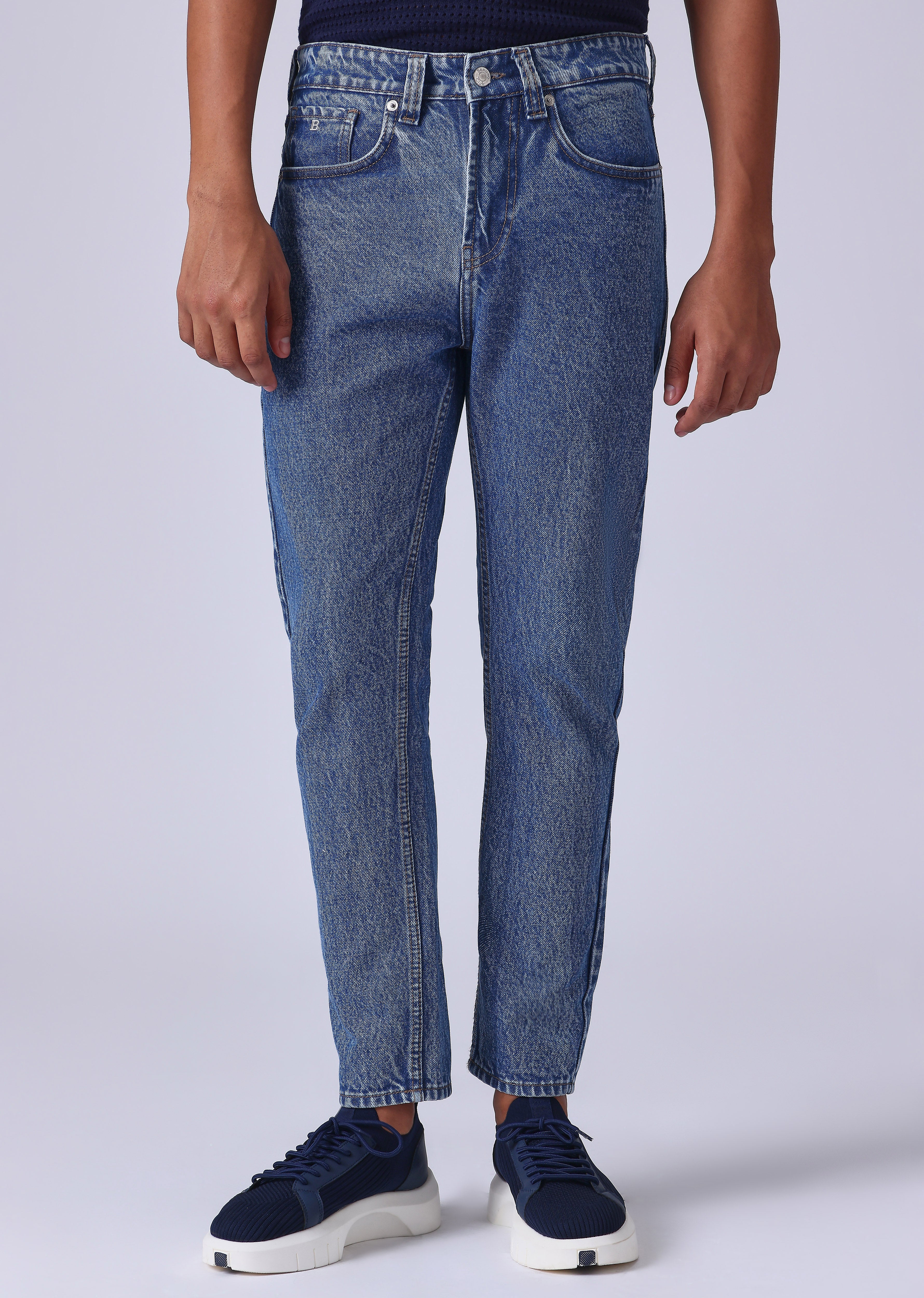 Dark Blue Wash Carrot Fit Jeans - Image 3