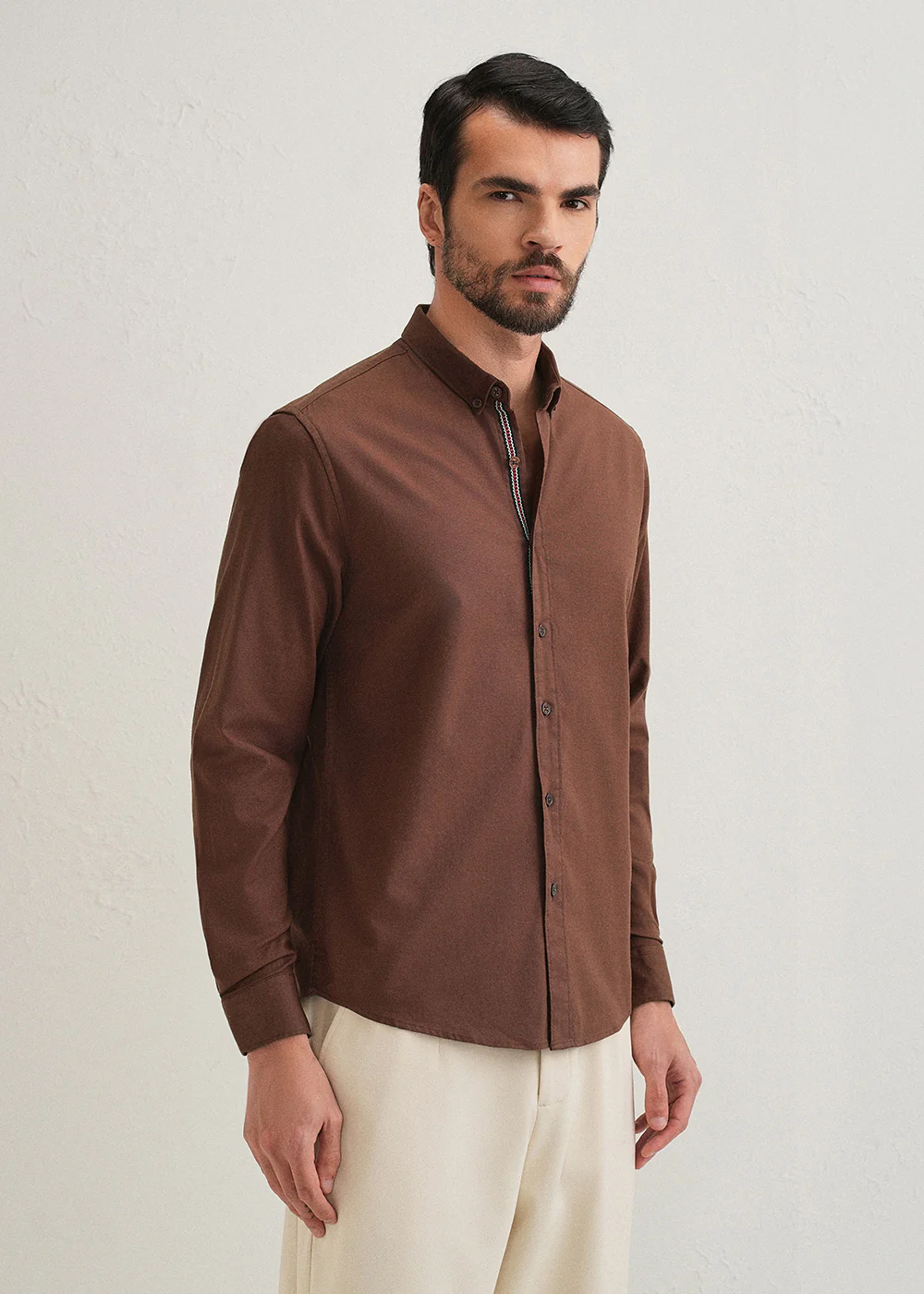 Dark Brown Contrast Placket Shirt - Image 4