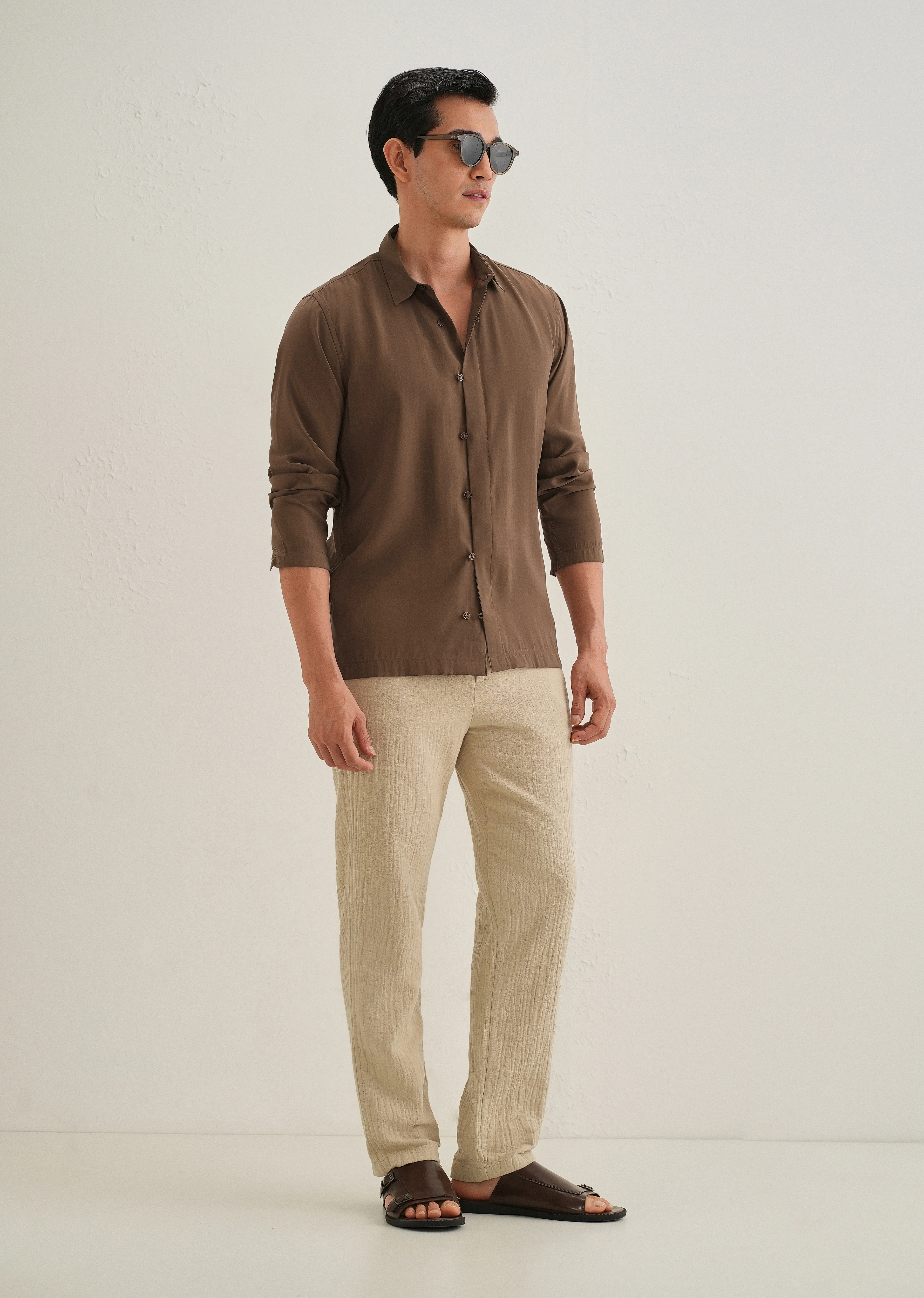 Dark Brown Loop Button-Down Plain Shirt - Image 7