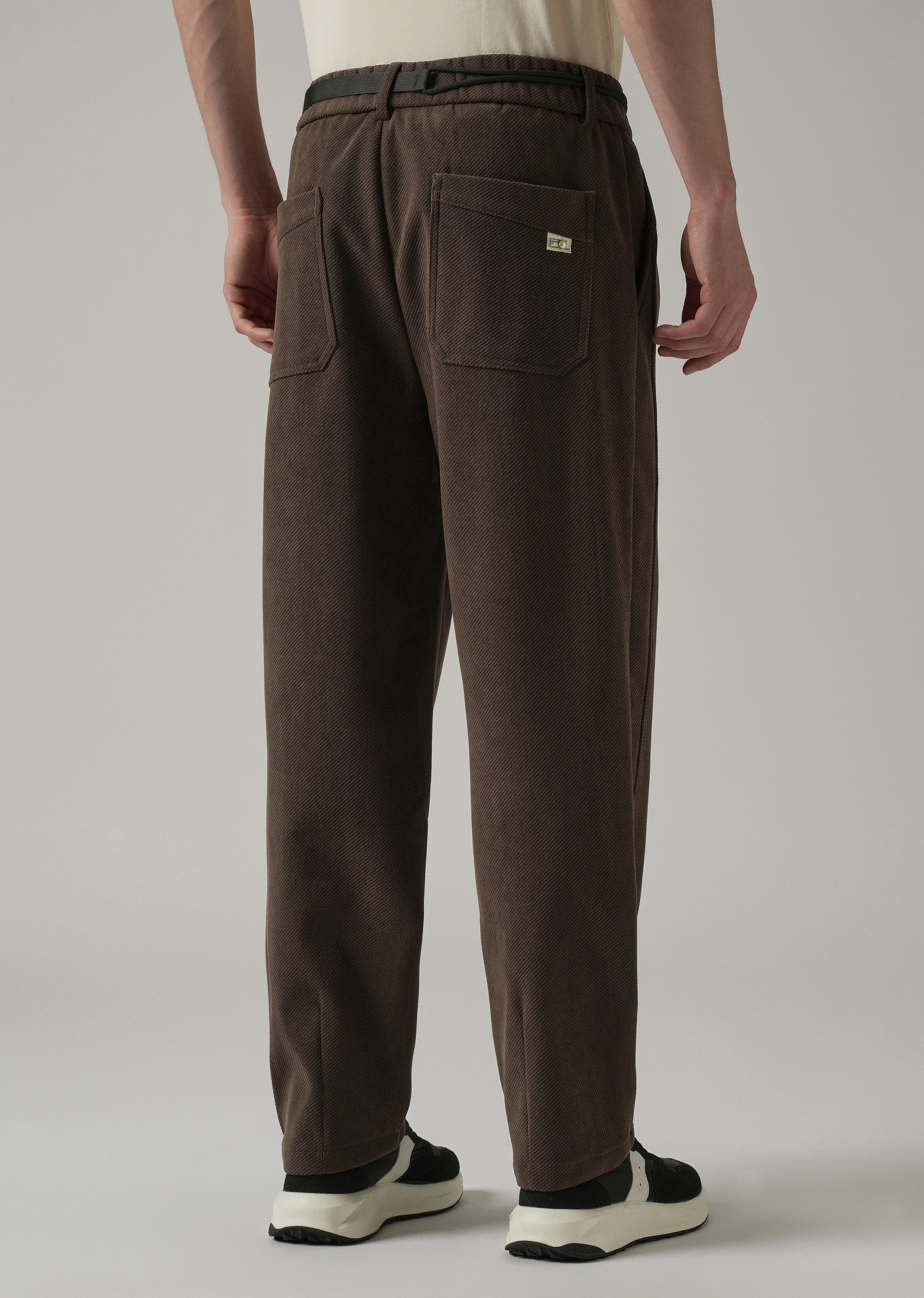 Dark Brown Textured Corduroy Belt Pant - Image 2