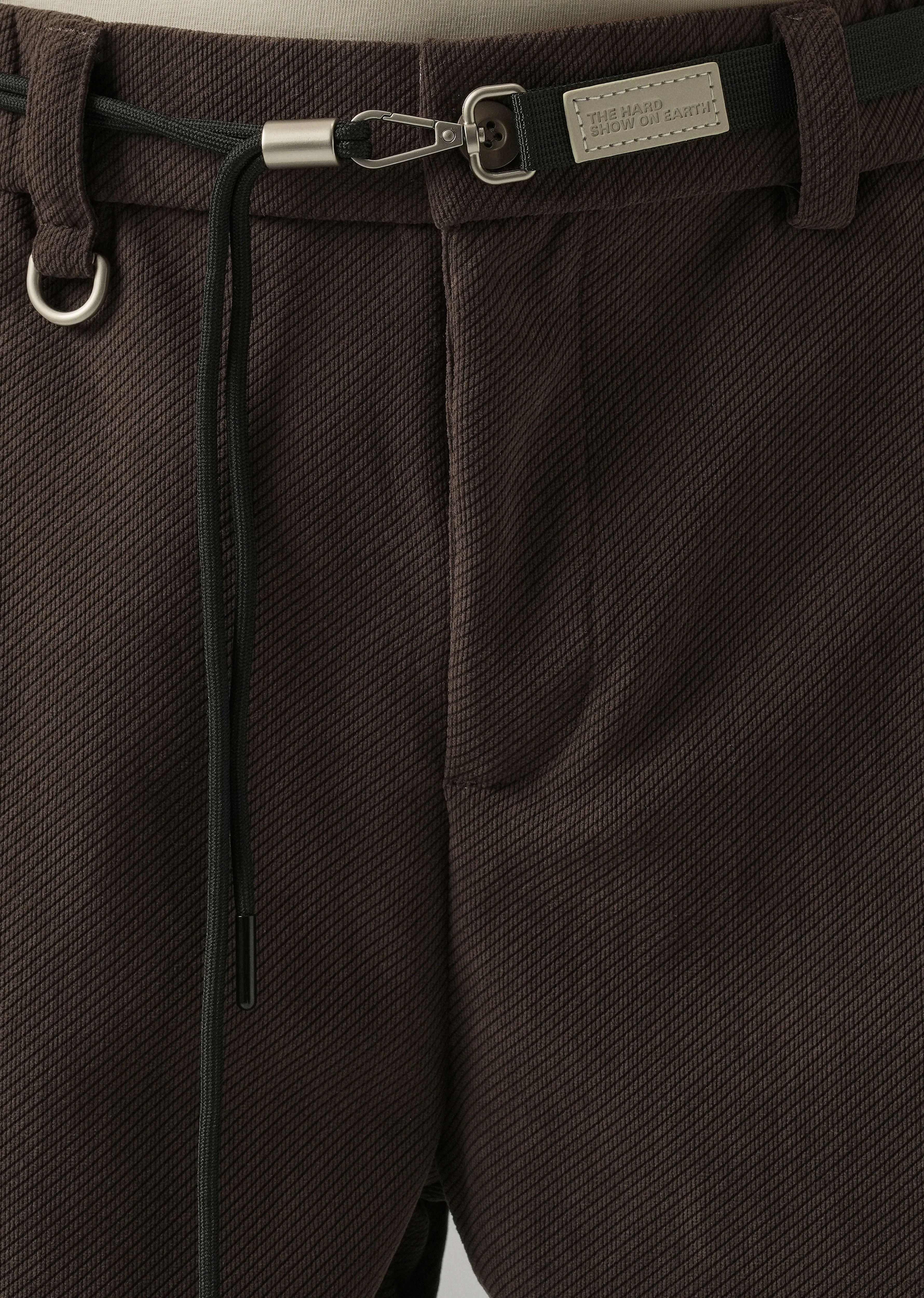 Dark Brown Textured Corduroy Belt Pant - Image 5