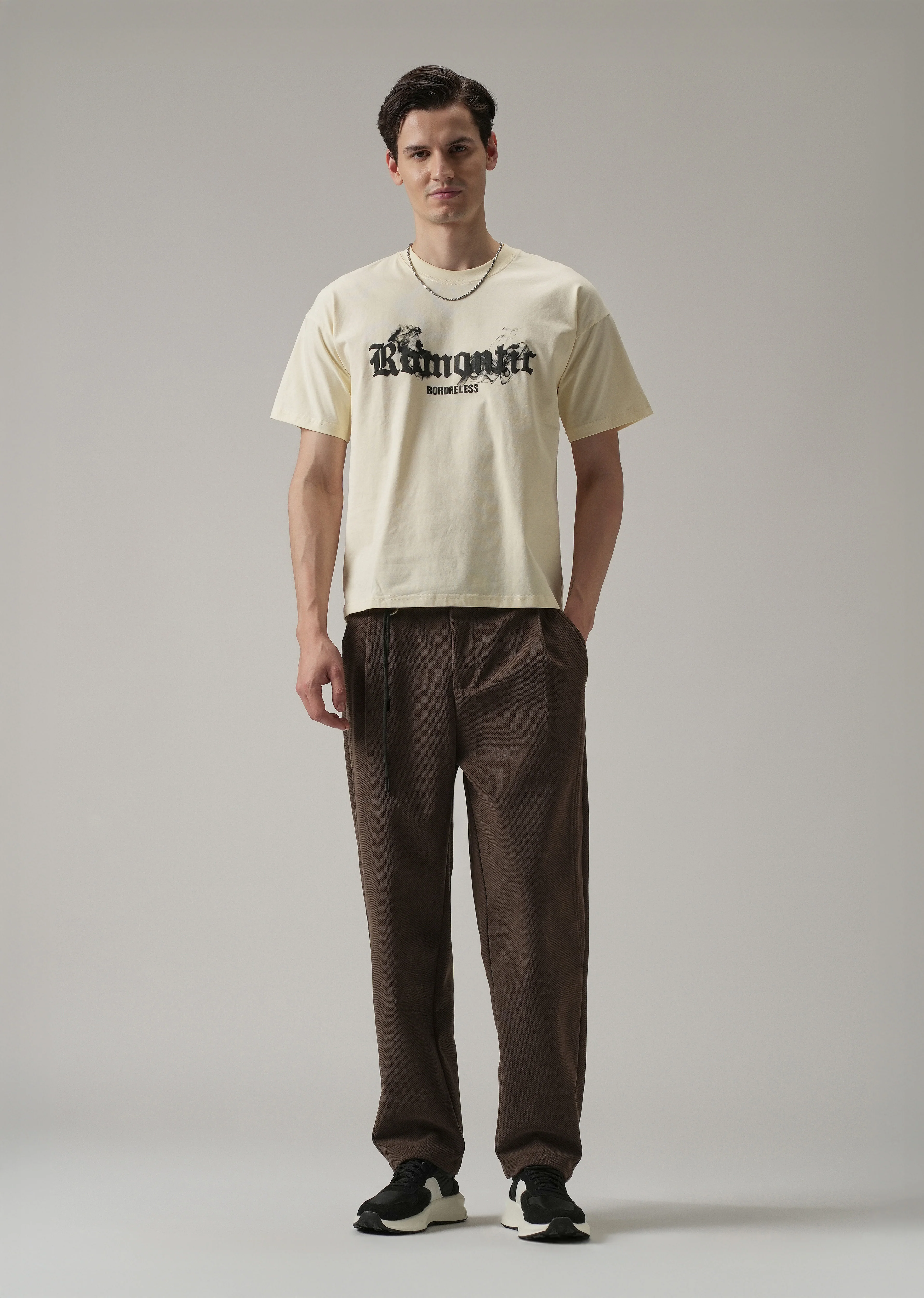 Dark Brown Textured Corduroy Belt Pant - Image 6